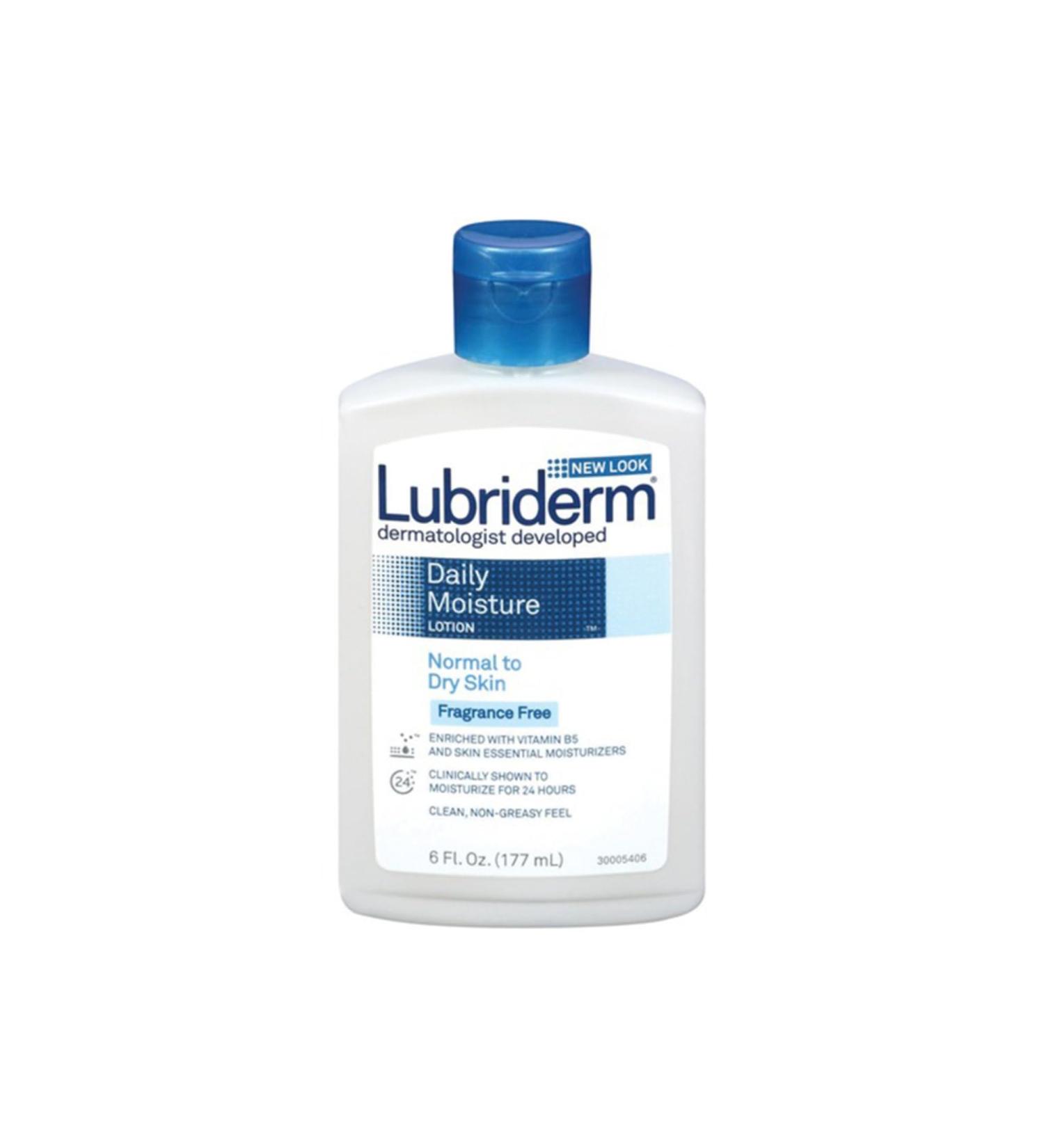 Lubriderm Daily Moisture Lotion 6 fl oz - Hydrating Unscented Body Lotion with Vitamin B5 for Normal to Dry Skin - Non-Greasy & Fragrance-Free - Buy Online on GoSupps.com