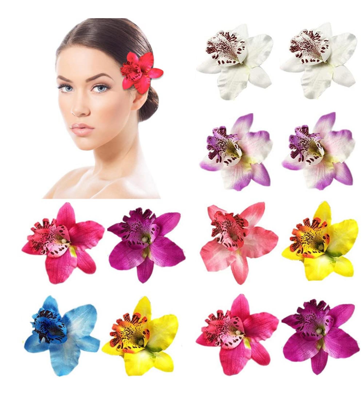 12 x Bohemia Orchid Flower Clips - Hawaiian Wedding & Beach Party Hairpins for Women & Girls - Buy Online on GoSupps.com