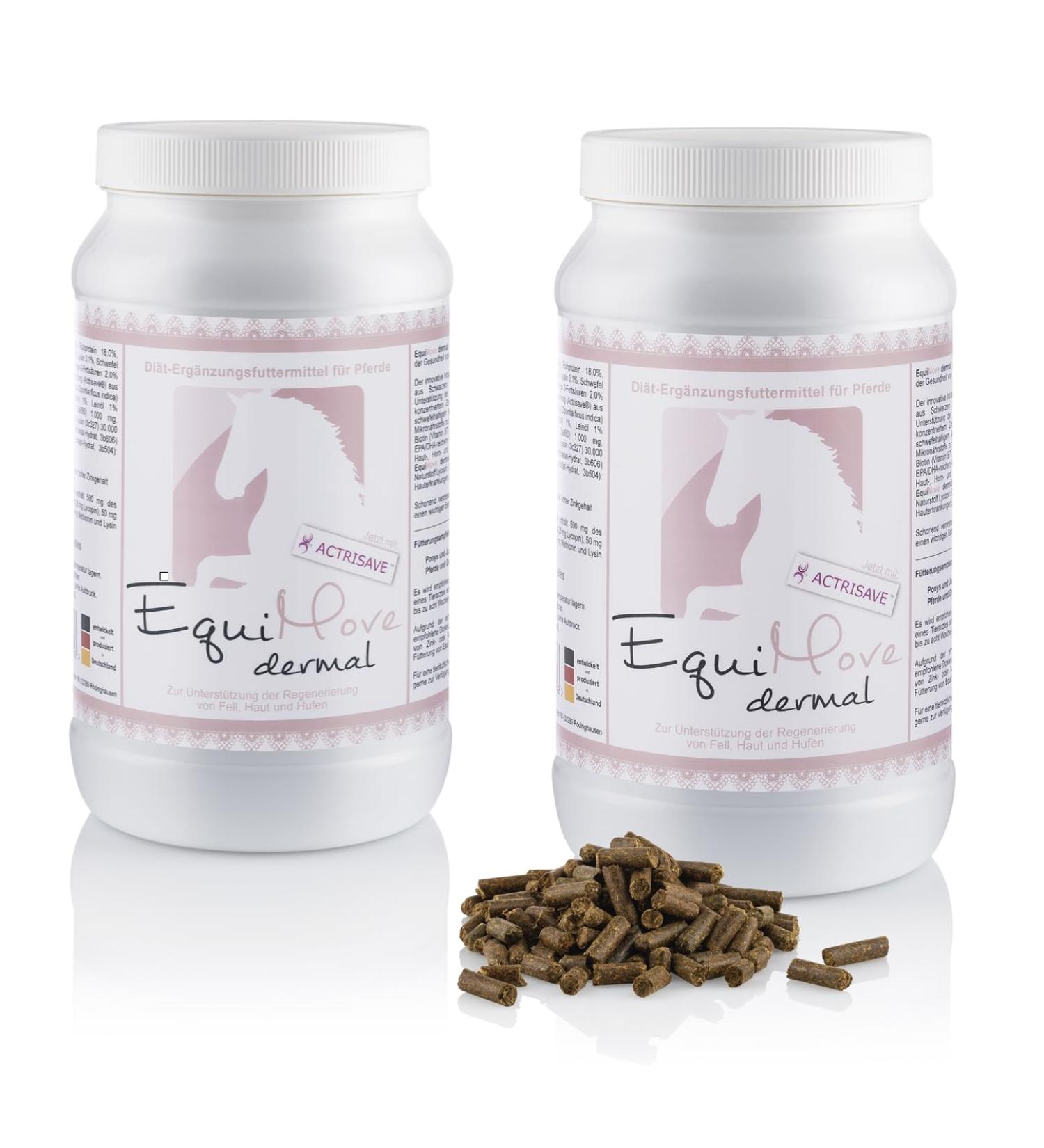 Equimove Dermal - Veterinary Supplement for Skin Fur & Hooves | Biotin Zinc Sulfur & More | Treat Eczema & Brittle Horn (2 Cans) - Shop Internationally - Buy Online on GoSupps.com