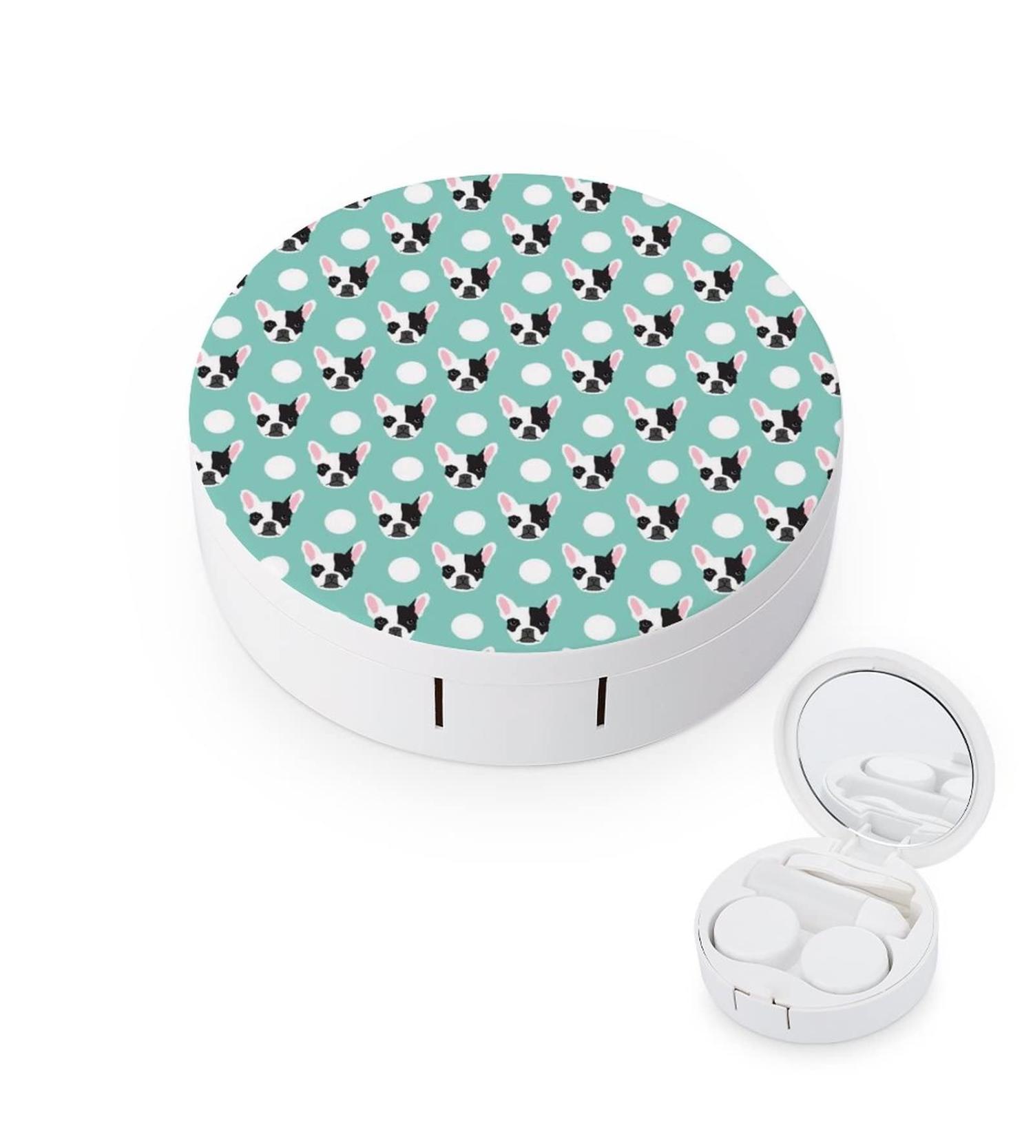 French Bulldog Pattern Round Case For Contact Lens Kit Storage Box with Mirror Printed - Buy Online on GoSupps.com