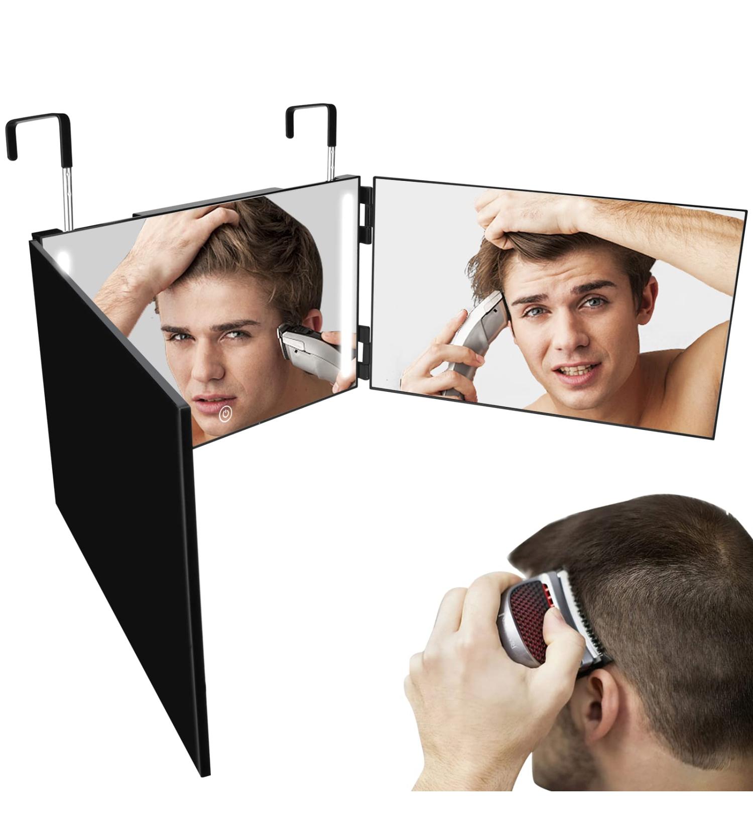 UHdod 3 Way LED Lighted Mirror for Self Hair Cutting - Portable & Adjustable Barber Trifold Mirror - Buy Online on GoSupps.com