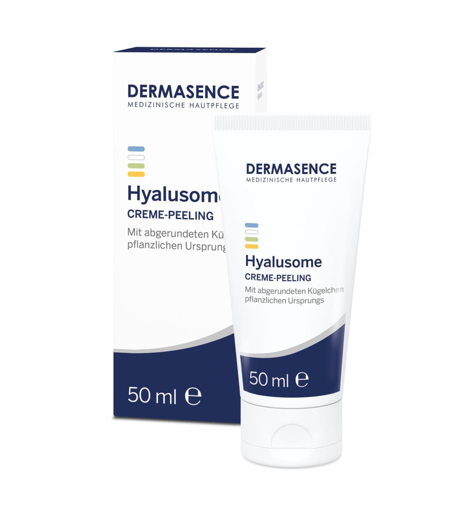 Medicos DERMASENCE Hyalusome Cream peeling 50 ml nourishing mechanical peeling removes dead skin flakes and dissolves blackheads with naturally hardened castor beads with vitamin E - Buy Online on GoSupps.com