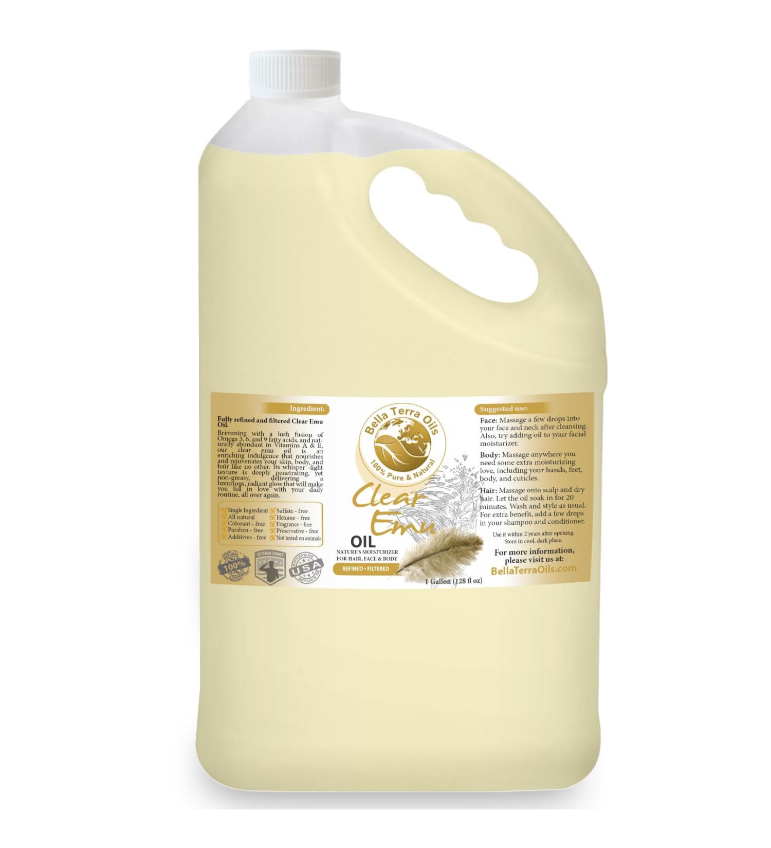 Buy Bella Terra Oils Clear Emu Oil for Hair & Skin - 1 Gallon Non-Greasy Highly Absorbable Moisturizing - Pack of 10 | International Shipping Available - Buy Online on GoSupps.com