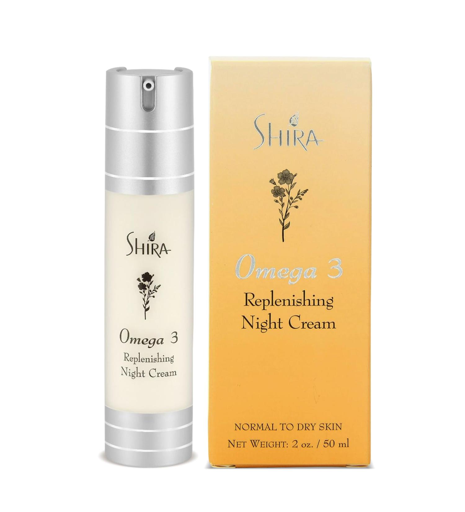 Shira Omega 3 Replenishing Night Cream (2oz) Rich Moisturizing Night Cream for reduced chronic dryness and smooth plump nourished skin (2 oz.)