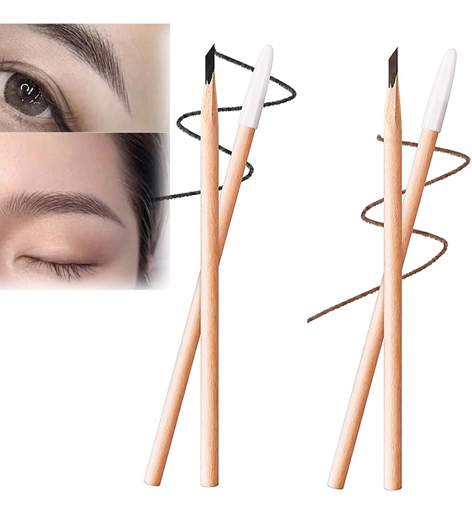 Waterproof Wooden Eyebrow Pencil - Black & Dark Brown | Non-Smudging, Sharpenable, for Marking, Filling & Outlining - Buy Online on GoSupps.com