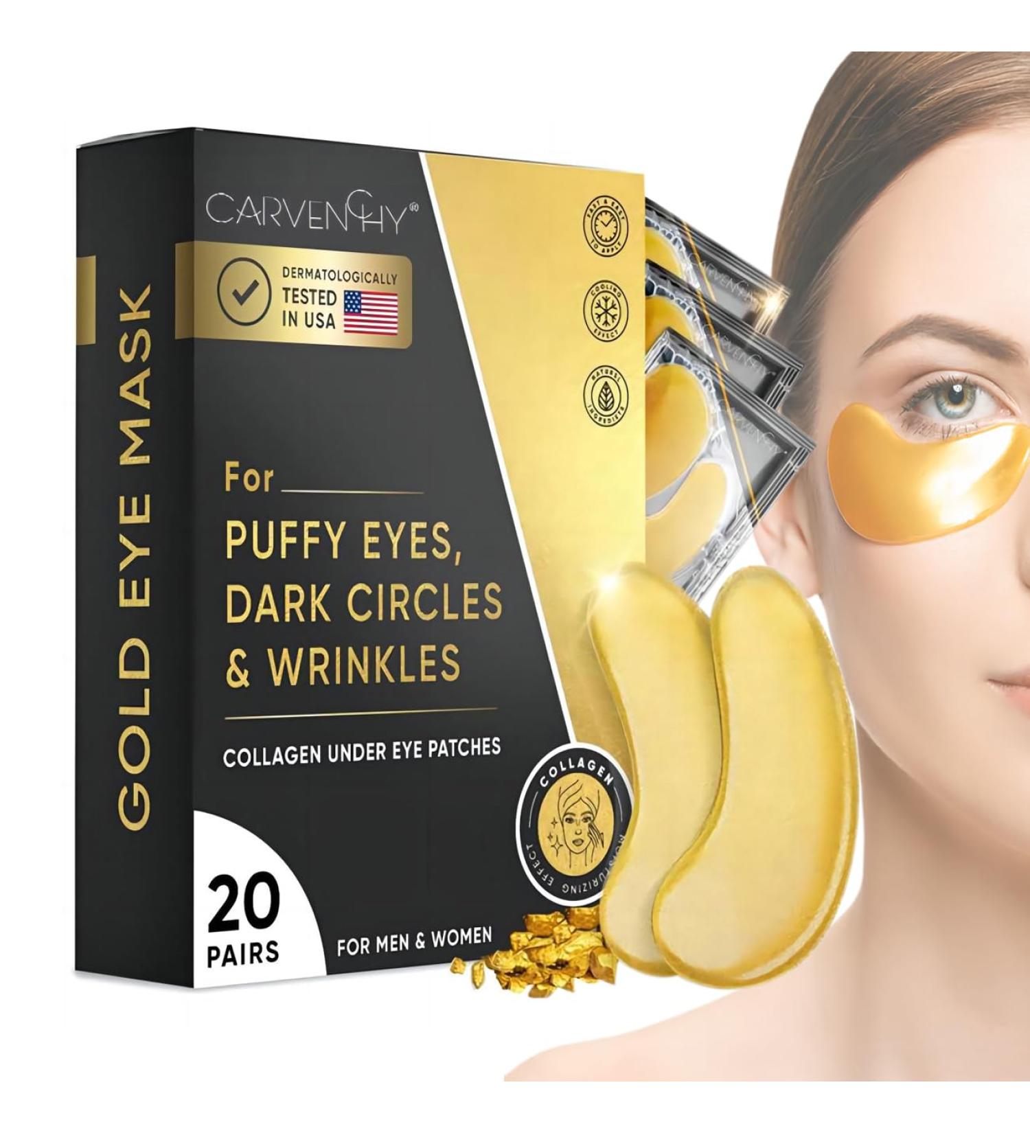 Under Eye Gel Patches 20 Pairs - Golden Eye Mask with Amino Acid & Collagen Cooling Eye Care for Wrinkles Puffy Eyes & Dark Circles Skincare Treatment for Men & Women USA Tested - Buy Online on GoSupps.com