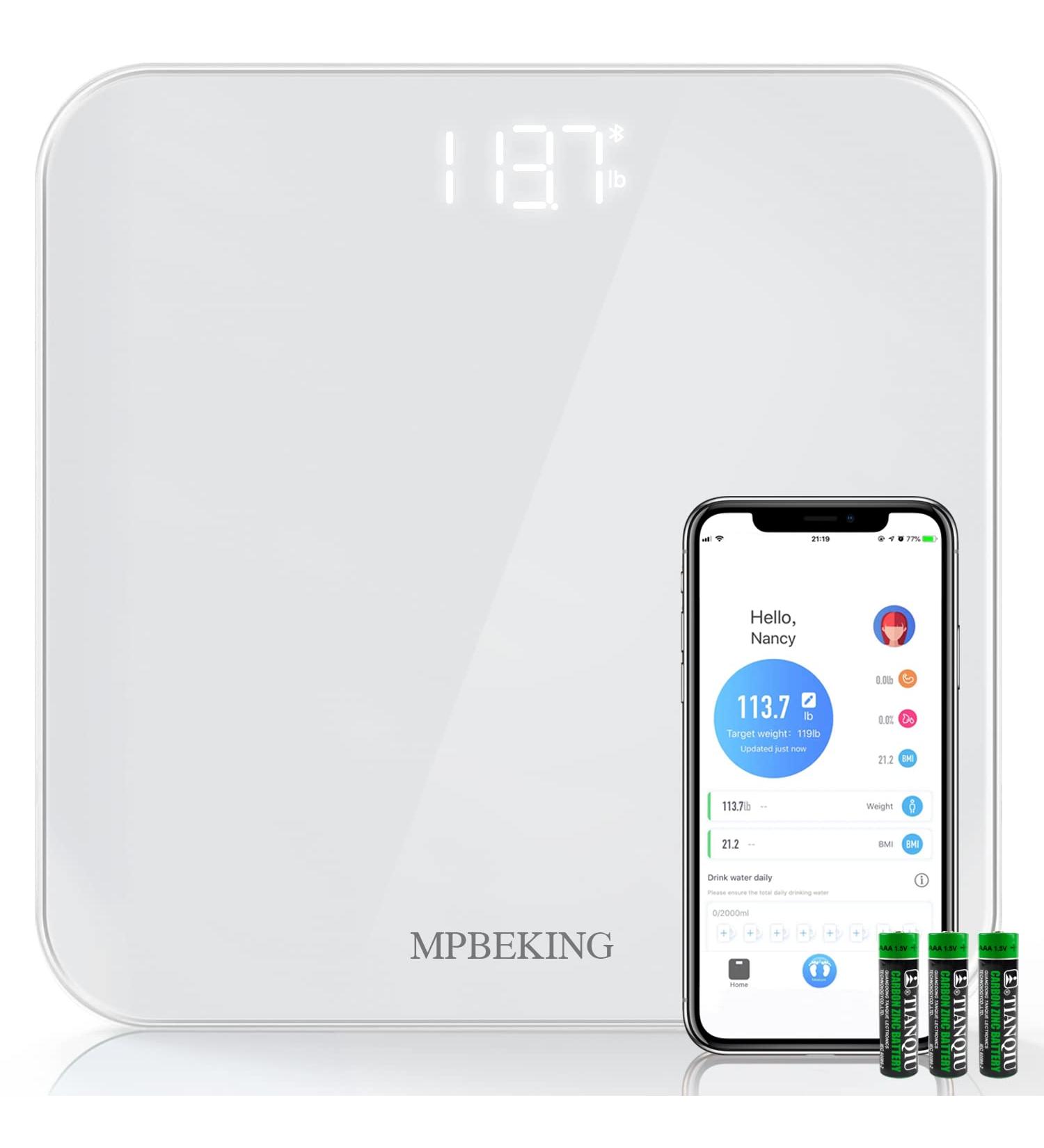 MPBEKING Bluetooth Digital Bathroom Scale - High Accuracy, Easy-to-Read Backlit Display, Round Corner Design - 400 lb Capacity - White - Buy Online on GoSupps.com