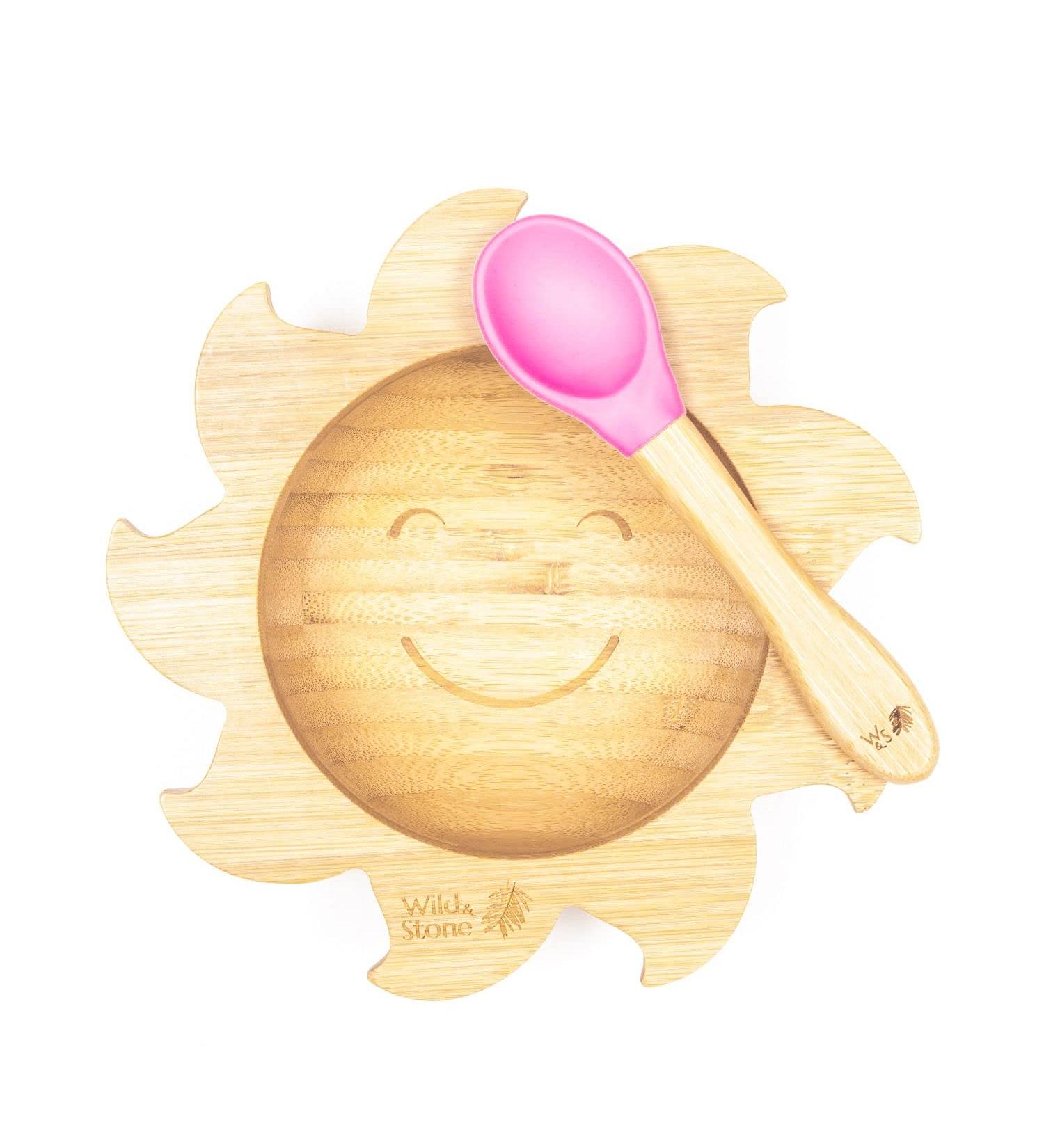 Wild & Stone Baby Suction Bowl Set | You Are My Sunshine | Eco-Friendly Bamboo Plate | Suction Base | Baby Pink - Buy Online on GoSupps.com