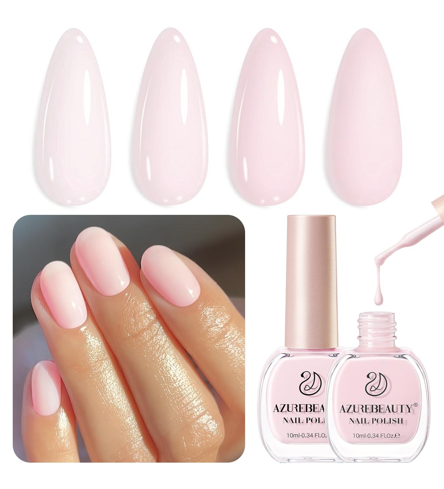 AZUREBEAUTY Pink Nail Polish Set - Vegan Quick Dry & Strengthening Treatment Kit | Salon-Quality Light Pink Nail Lacquer for Women (2Pcs 0.34 oz - Buy Online on GoSupps.com