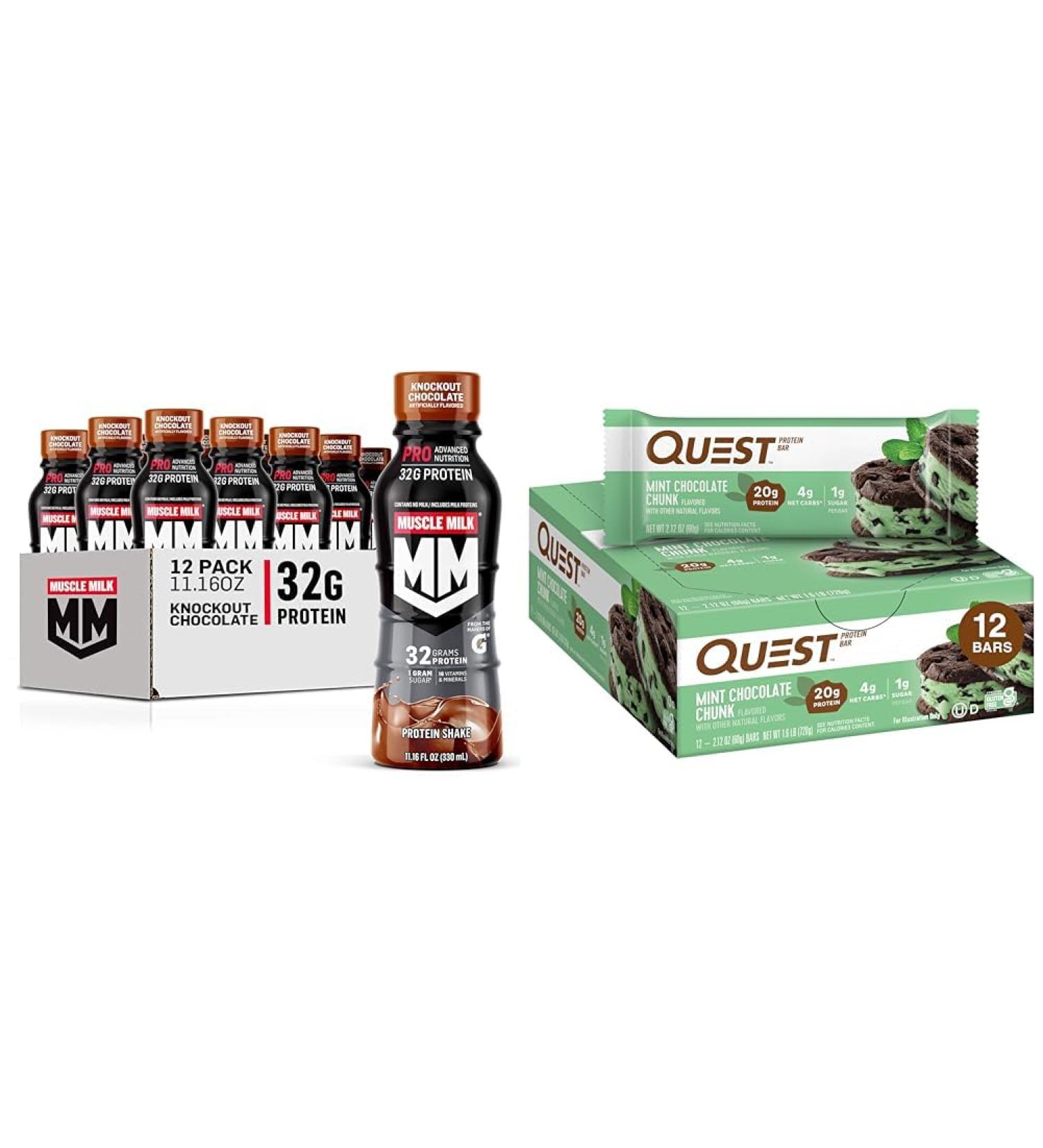 Muscle Milk Pro Protein Shake Knockout Chocolate Pack of 12 Quest Nutrition Mint Chocolate Chunk Protein Bars 12 Count - Buy Online on GoSupps.com