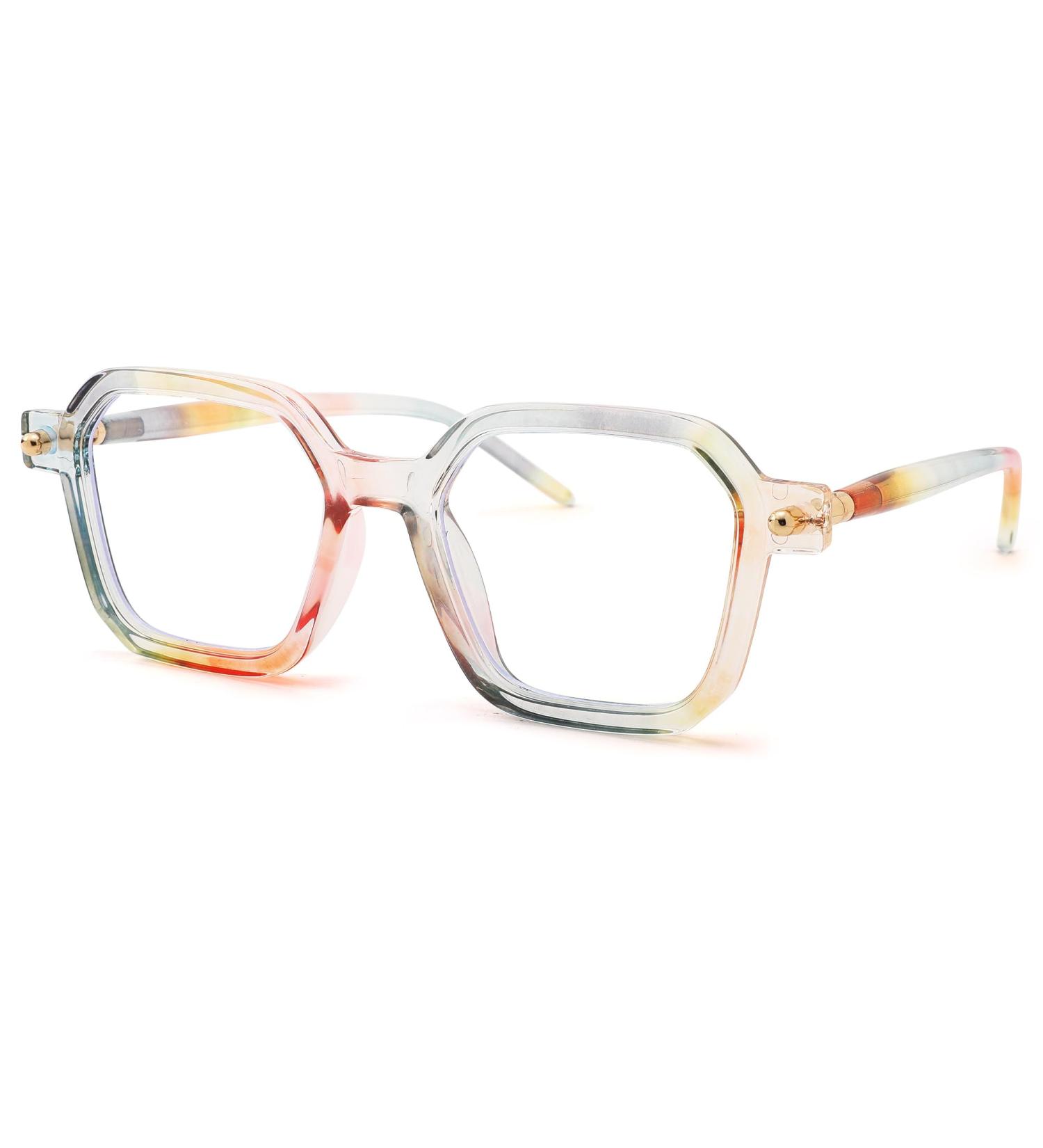 Shop NULOOQ Retro Square Blue Light Glasses - Stylish Anti-Eyestrain Computer Glasses for Men & Women | Hexagon Design Rainbow Frame 50mm - Buy Online on GoSupps.com