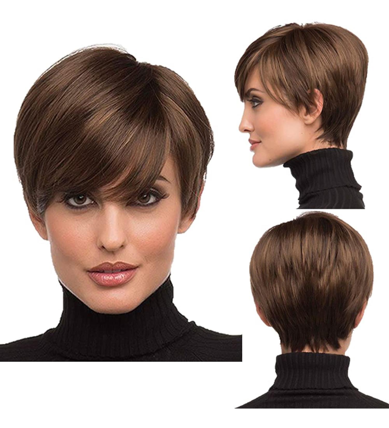 Buy Becus Short Pixie Cut Wig for Women - Heat Resistant Dark Brown Synthetic Hair with Bangs - Buy Online on GoSupps.com