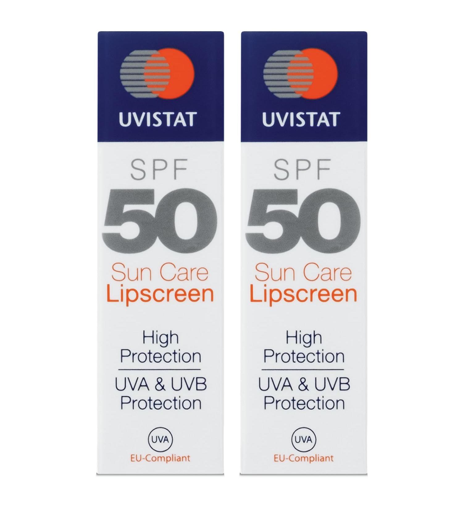 Uvistat Sun Care Lipscreen | SPF50 | Moisturising Lip Balm | Prevent Dry and Chapped Lips | 2 Tubes - Buy Online on GoSupps.com