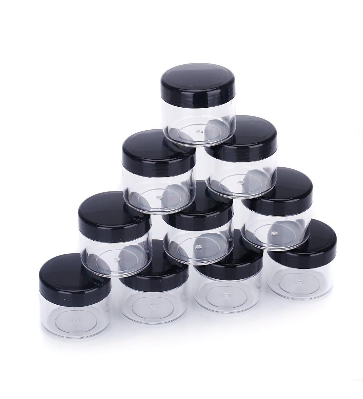 FSSTUD 10 Pack 20ML Empty Plastic Nail Art Jars - Cosmetic Cream Containers with Black Screw Caps | International Shipping - Buy Online on GoSupps.com