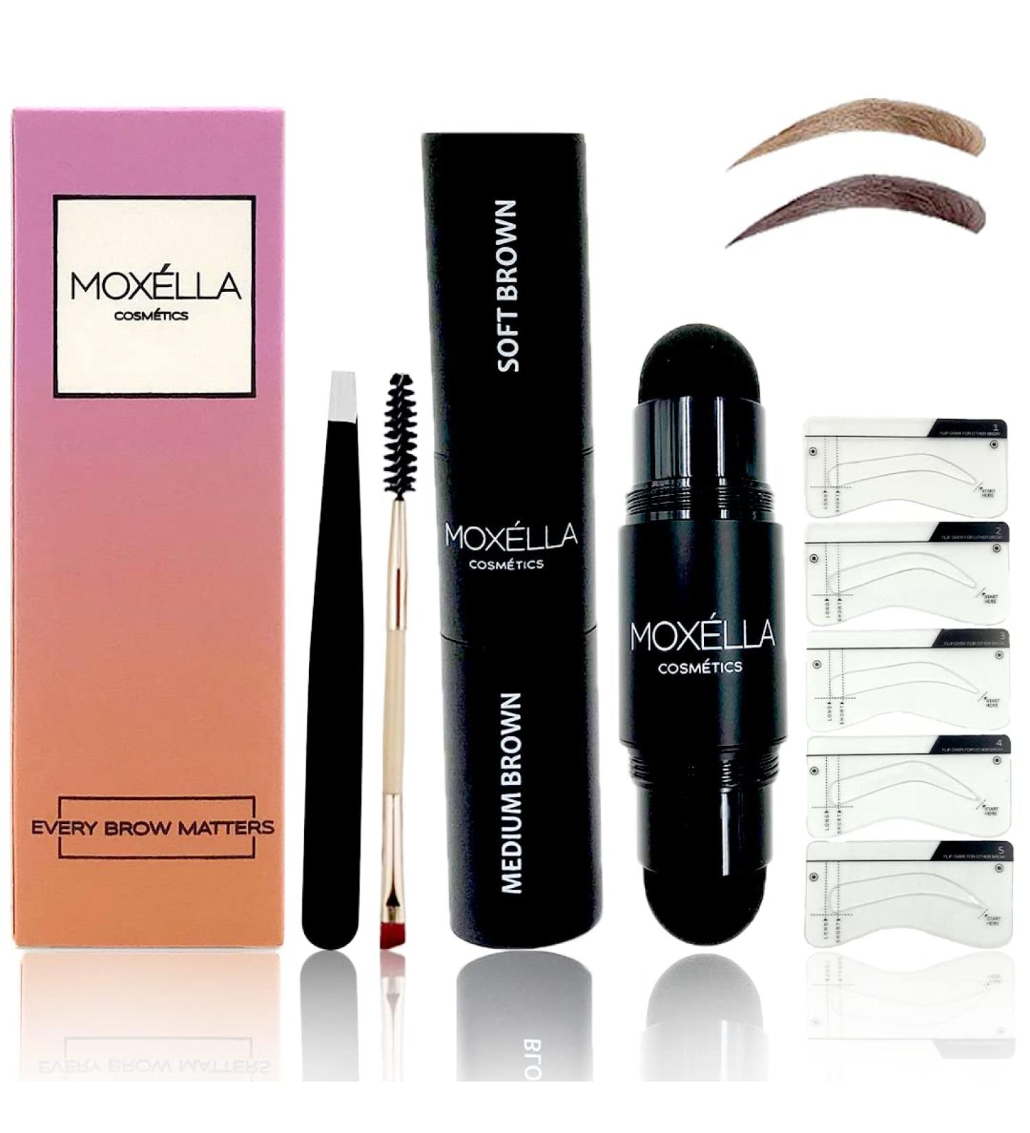 Moxella Dual Color Eyebrow Stamp Stencil Kit - 2 Shades in 1 Brow Stamp for Perfectly Arched Brows - Long Lasting & Smudge Proof - Waterproof & User-Friendly - Buy Online on GoSupps.com