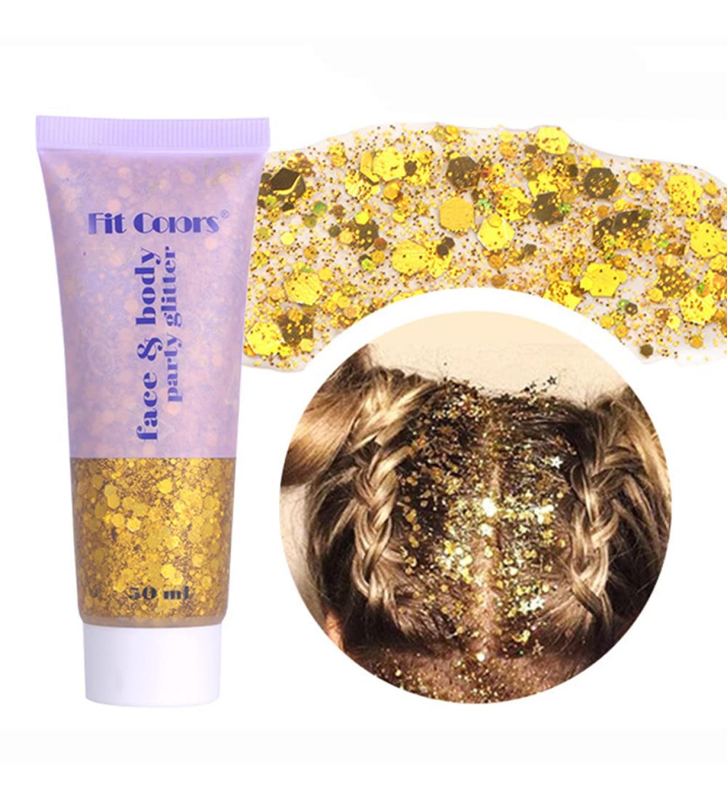 Yeweian Gold Body Glitter Gel - Liquid Holographic Chunky Glitter for Face, Lips, Eyes, Nails, and Hair - Festival Rave Accessories - 50g - Buy Online on GoSupps.com