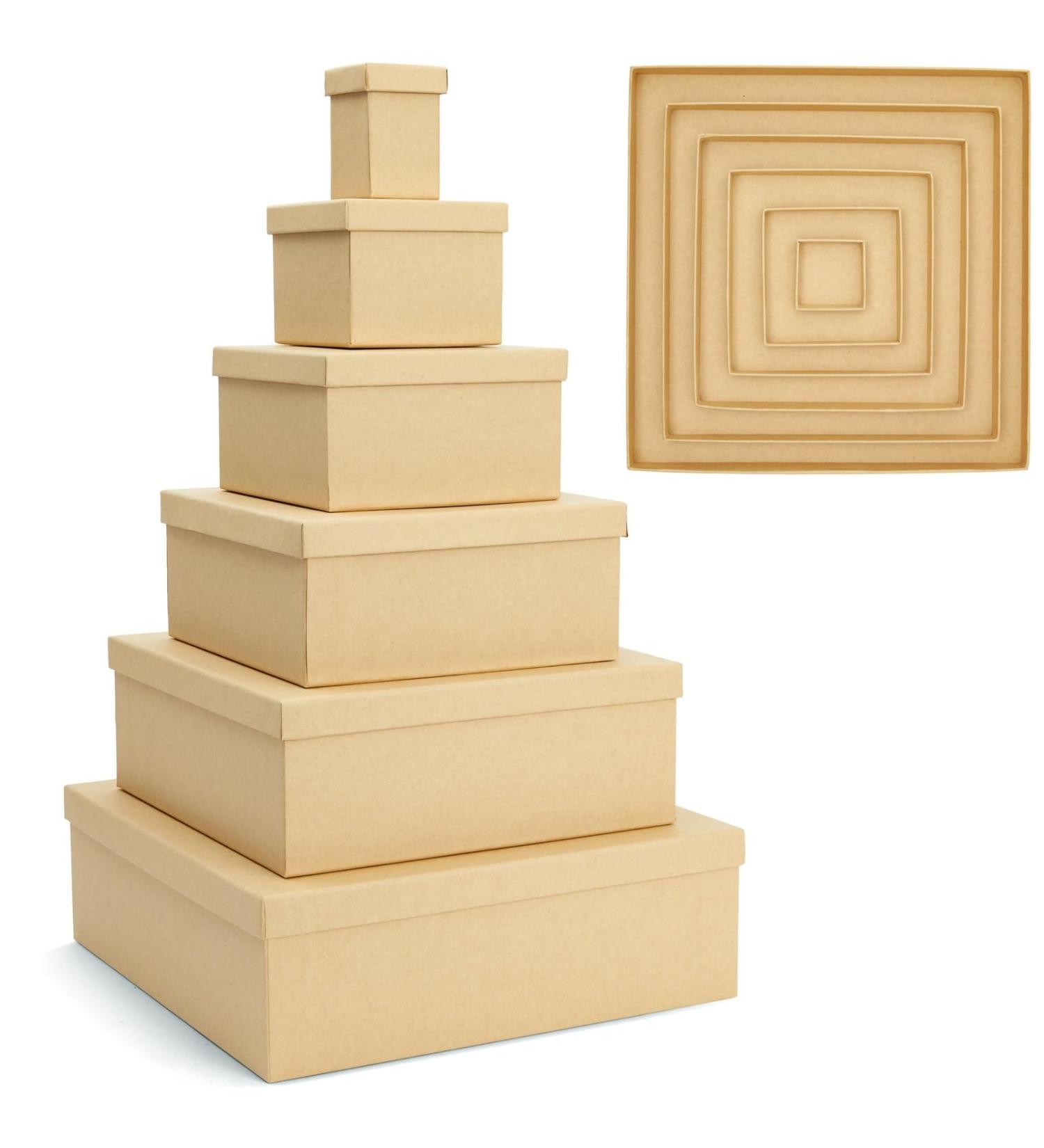 6-Pack Decorative Nested Gift Boxes with Lids - Assorted Sizes, Square Nesting Boxes for Presents, Wedding, Birthday, DIY - Stackable and Durable Thick Paper Board - Buy Online on GoSupps.com