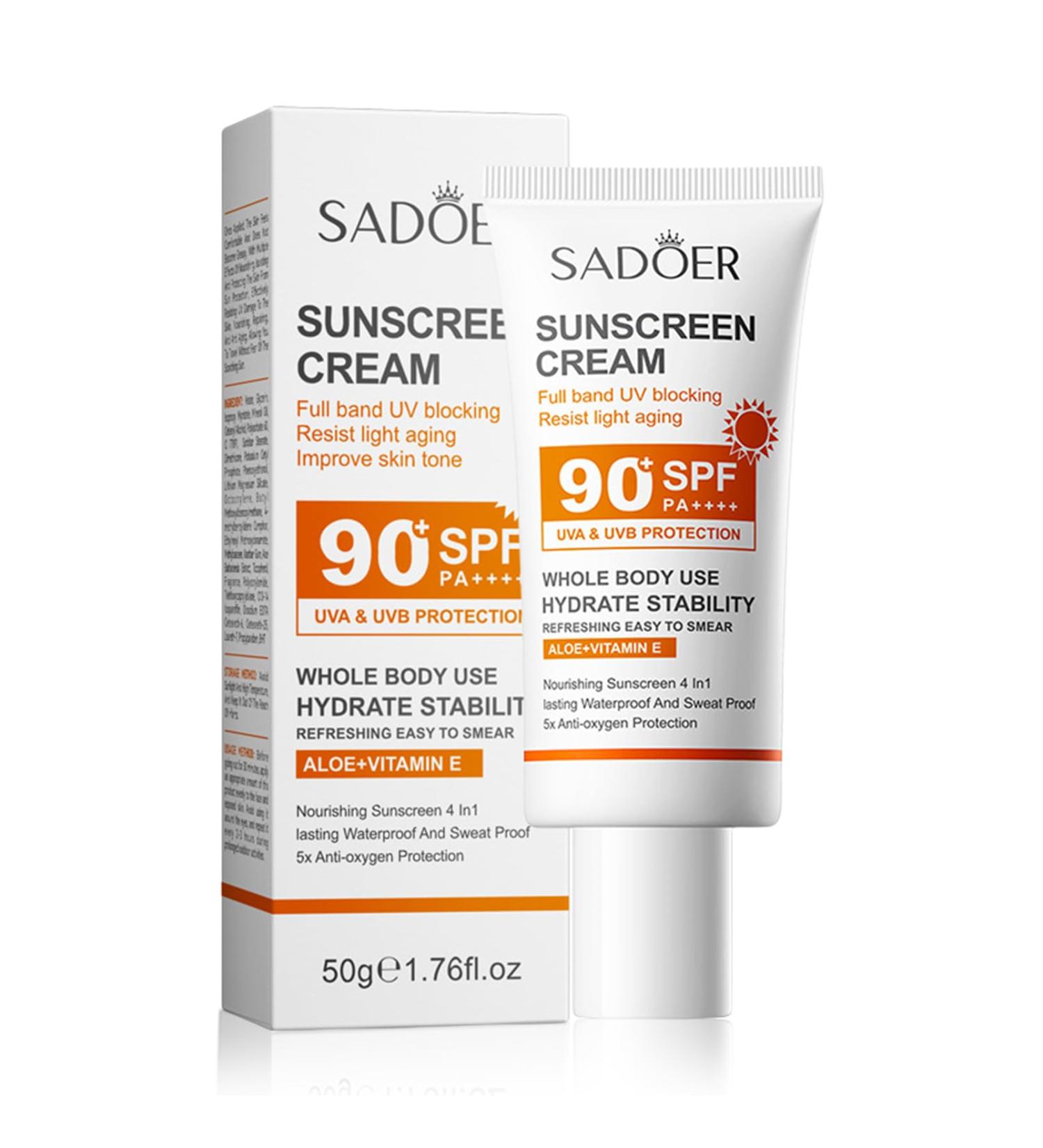 Sun Cream SPF 90 For High Protection Aloe Suncream SPF 90 For Uva & Uvb Against High Sun Protection Sun Lotion Cream For Body & Face SPF 90 Sun Cream Face Moisturiser Hydrated Water Proof - Buy Online on GoSupps.com