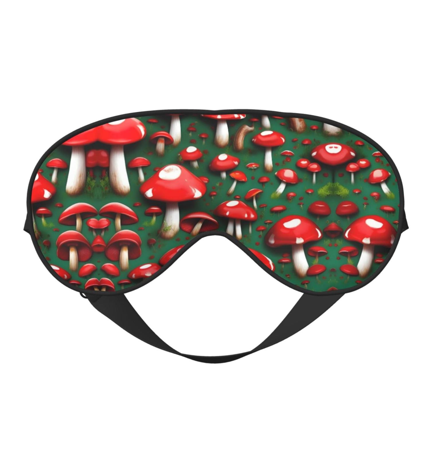 Red Cap Mushrooms Print Unisex Sleep Mask - Double-Sided Eye Mask for Sound Sleep & Skin Care Black - Buy Online on GoSupps.com