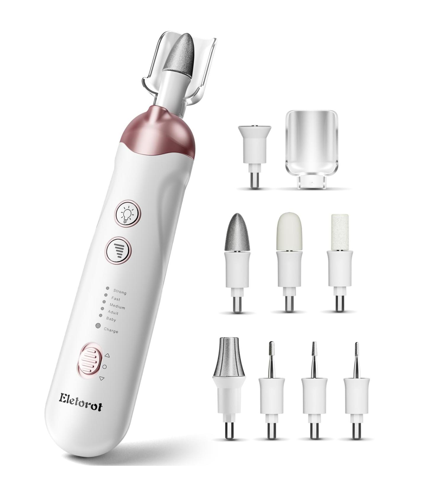 Electric Manicure Pedicure Set for Women - Cordless Rechargeable Nail Drill with 8 Attachments and LED Light - Ideal for Thick Nails and Cuticle Care - White - Buy Online on GoSupps.com