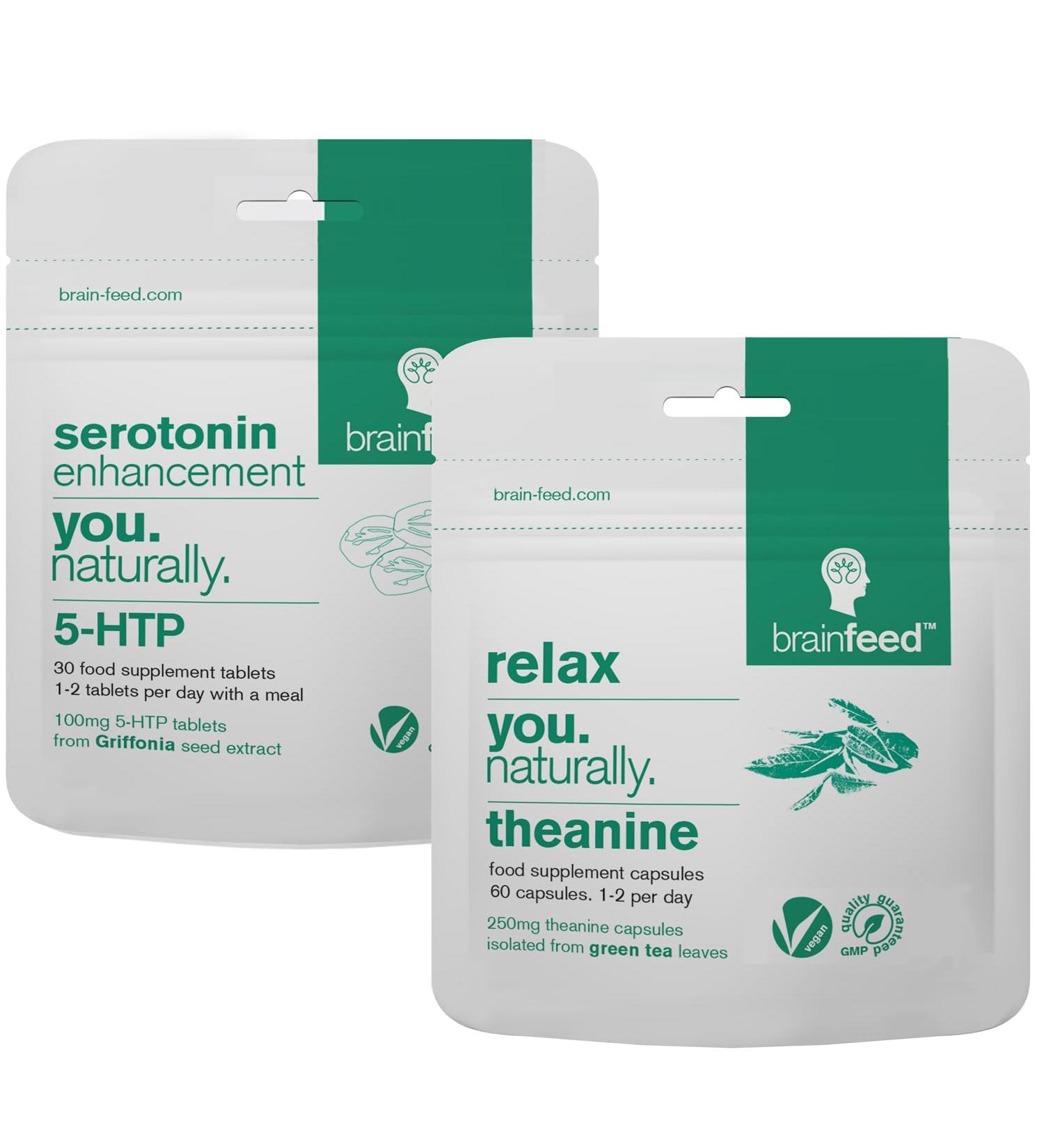 Serotonin Supplements & Natural l theanine | Serotonin Mood Support & Stress Relief Supplements | 5HTP 100mg + 250mg L theanine Capsules | 2 Month Supply | Vegan - Buy Online on GoSupps.com