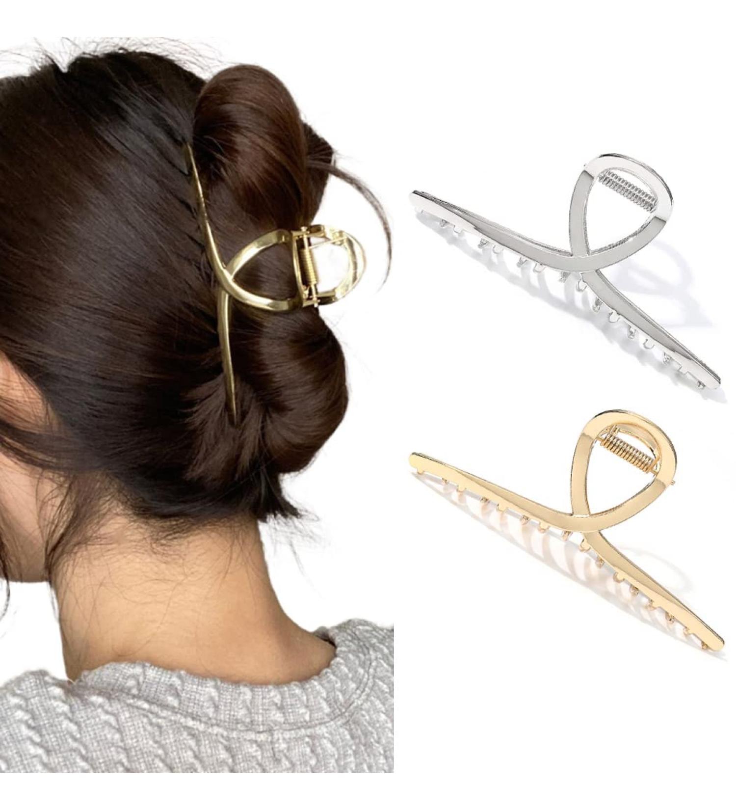 Brinie Large Gold Hair Claw Clips | Non-Slip Hair Catch Barrette for Thick Hair | Pack of 2 | Women and Girls - Buy Online on GoSupps.com