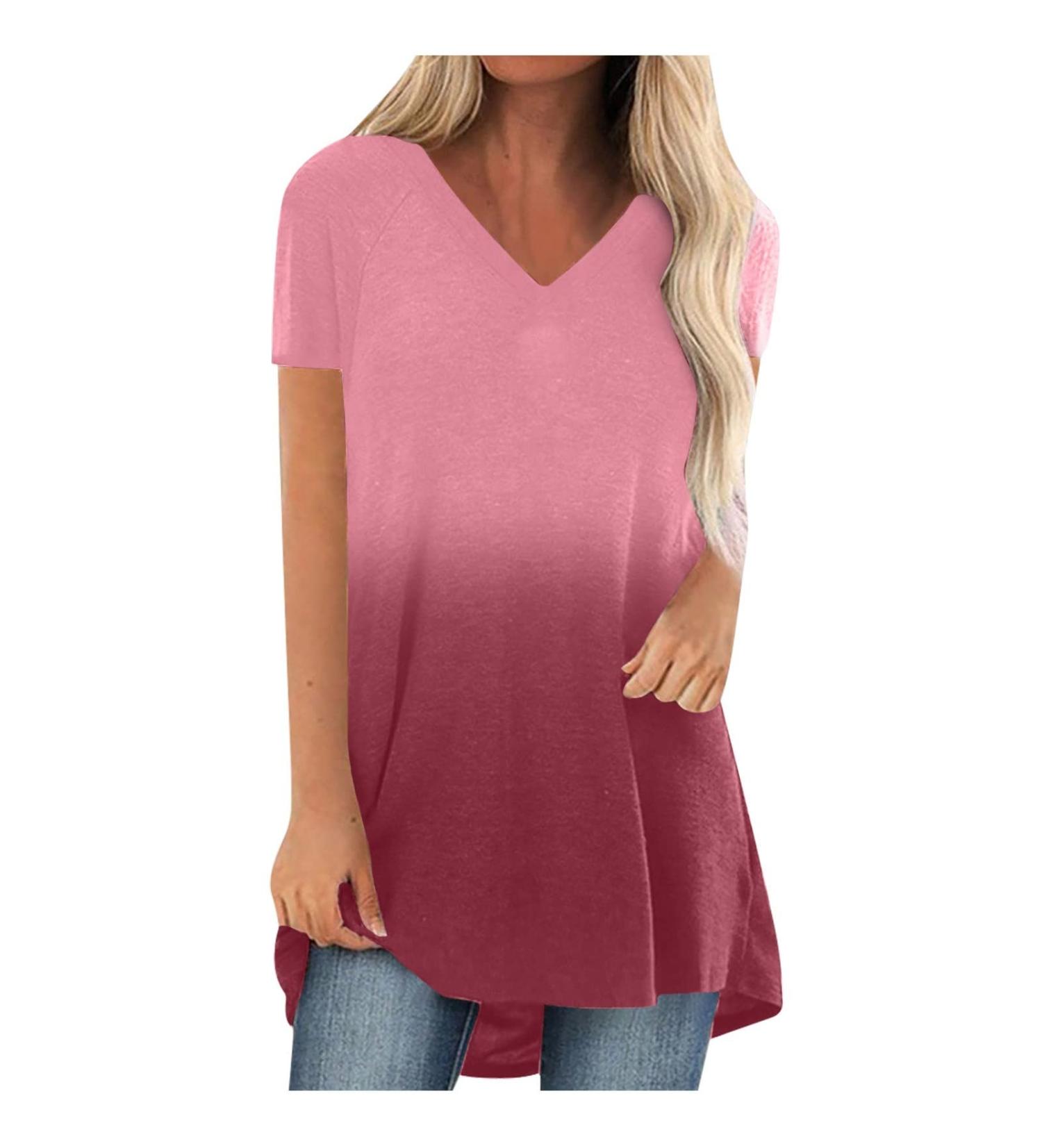 ABABC Women's Ombre Print V-Neck Tunic Top - Medium Pink - Buy Online on GoSupps.com