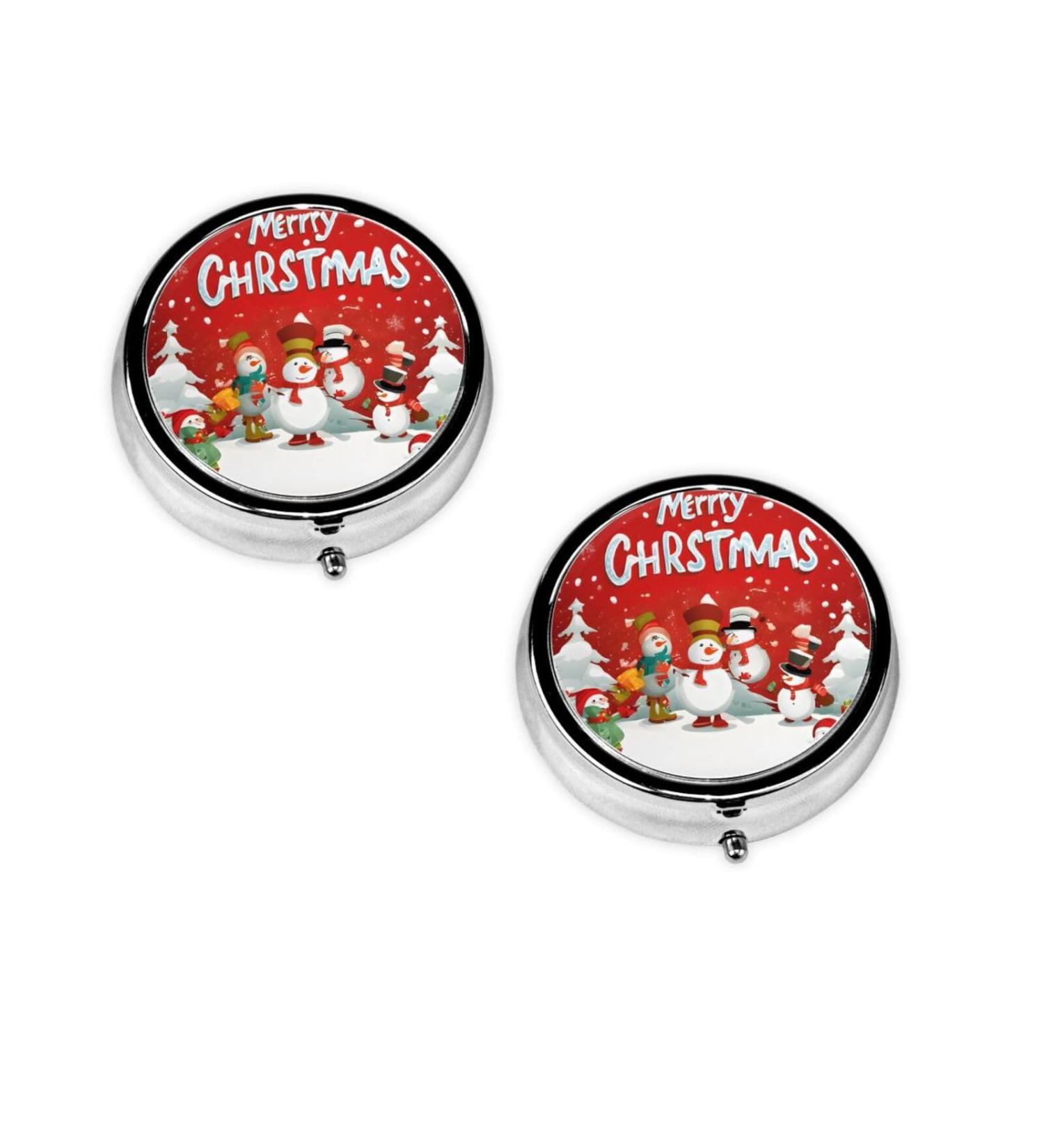 Merry Christmas Mini Round Pill Box | 3 Compartment Travel Organizer | Portable Medicine Case for Home & Office - Buy Online on GoSupps.com