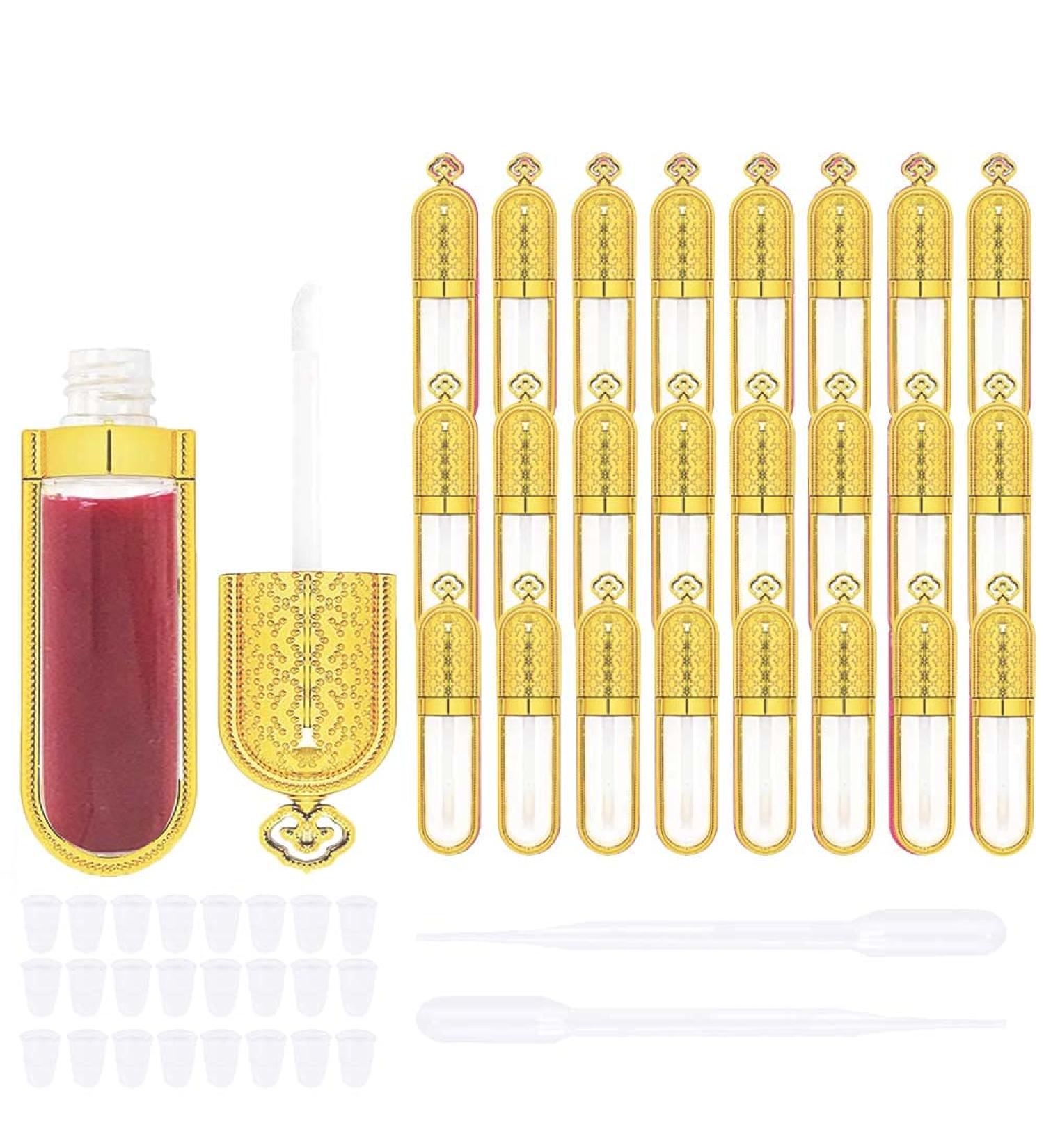 24 PCS Refillable 5ml Gold Crown Lip Gloss Tubes with Wand - DIY Lip Gloss Making Kit - Buy Online on GoSupps.com