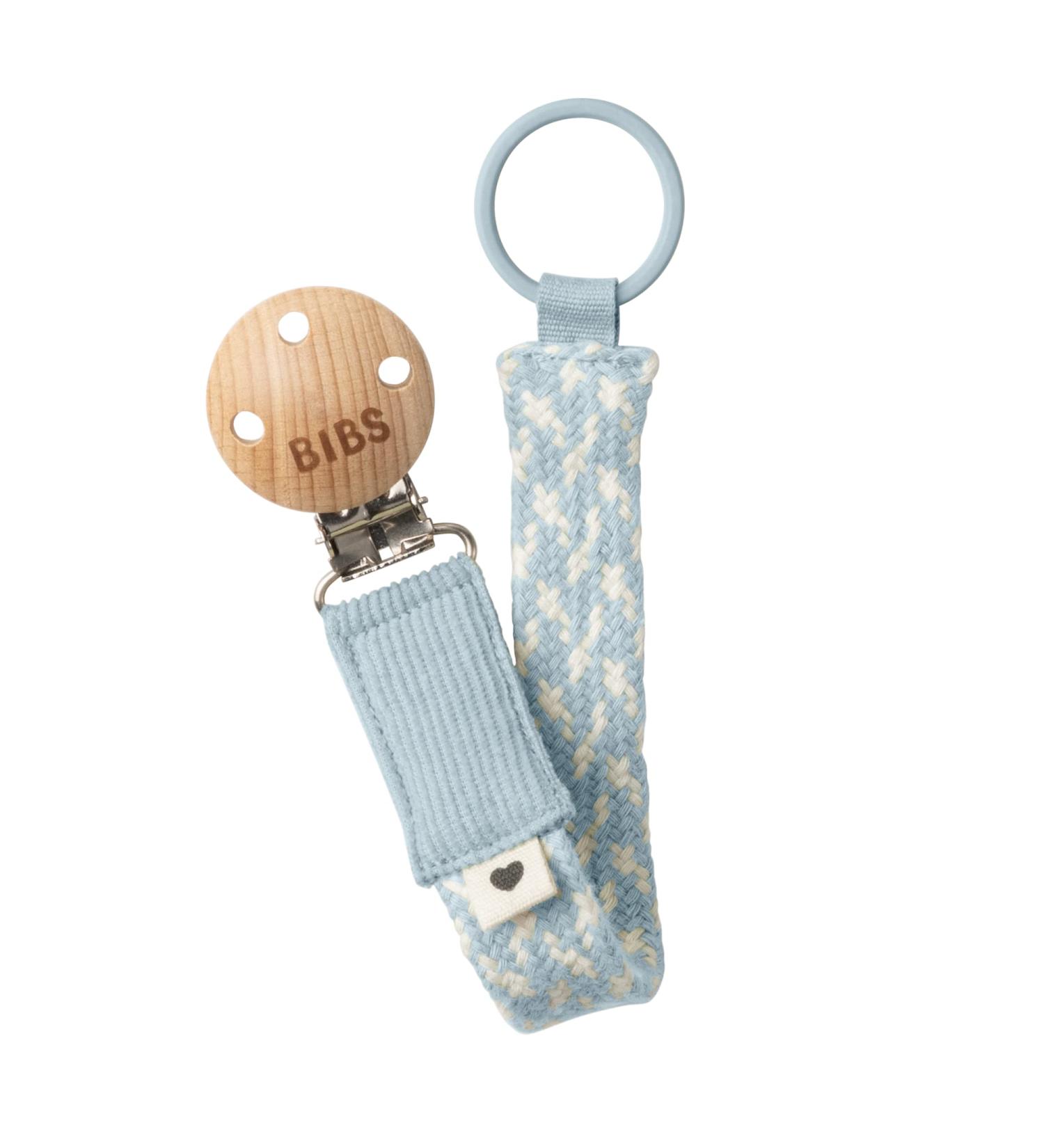 BIBS Pacifier Clip and String - Organic Cotton Danish Design for 0-36 Months Baby - Baby Blue/Ivory - Buy Online on GoSupps.com