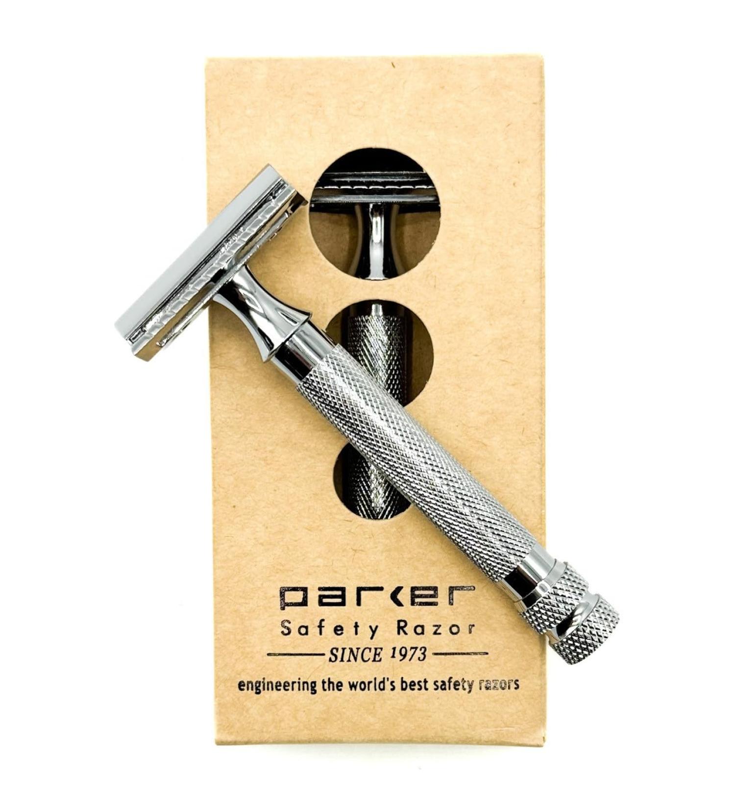 Parker 91R Double Edge Safety Razor | Heavyweight Brass Frame & Knurled Handle | Includes 5 Premium Blades - Perfect for Close Shaves - Buy Online on GoSupps.com