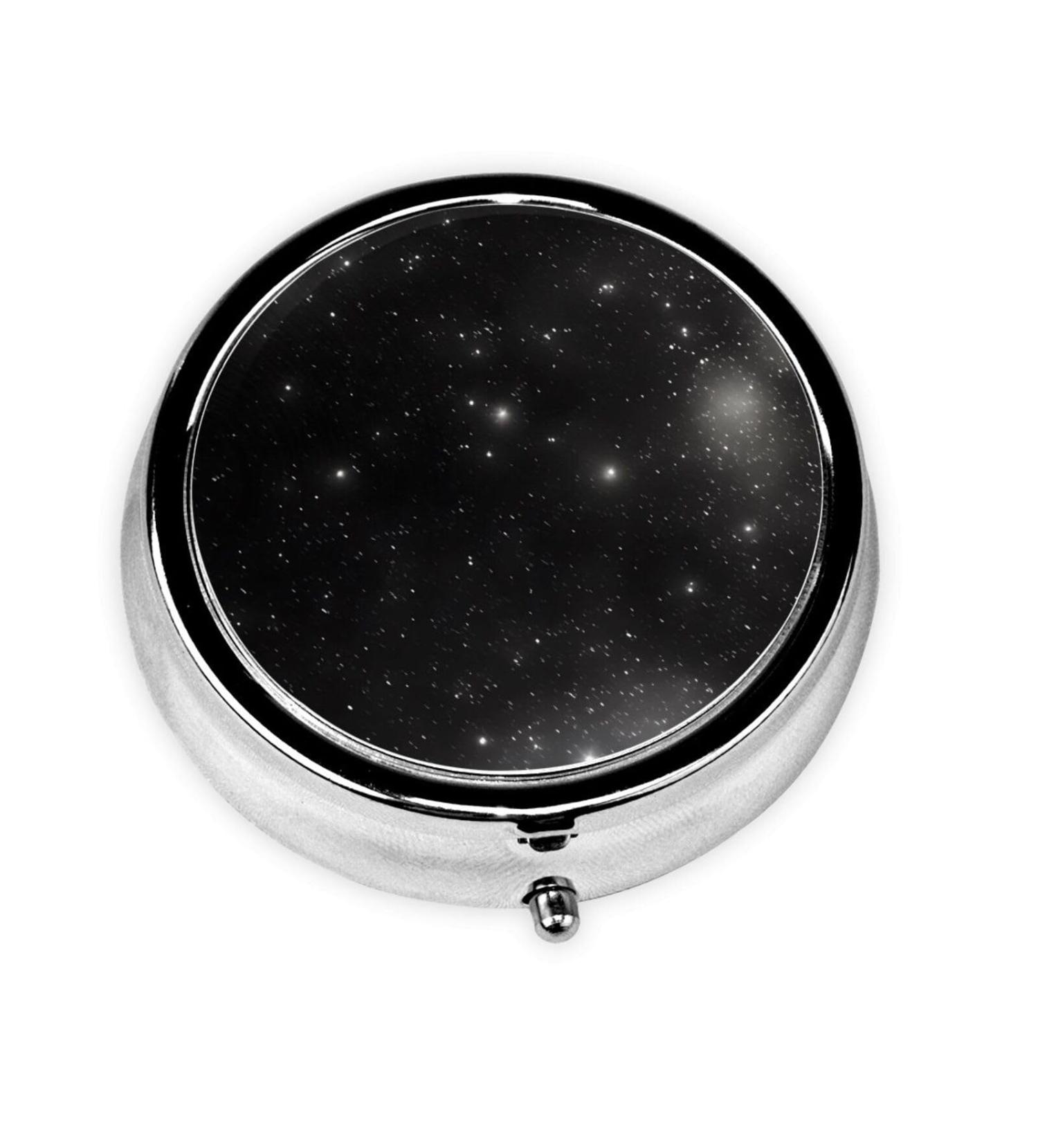 Black and White Galaxy Round Pill Box | 3-Compartment Organizer | Portable Travel Solution - Buy Online on GoSupps.com