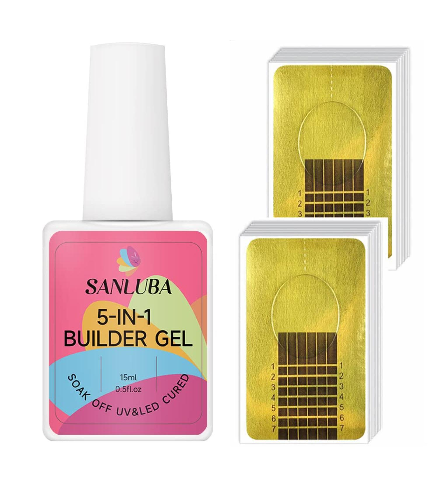 5-in-1 Clear Builder Base Gels for Nail Strength and Repair | Hard Gel, Rubber Base, Extension, and Builder in a Bottle Gel with 100 Pcs Nail Forms - Buy Online on GoSupps.com