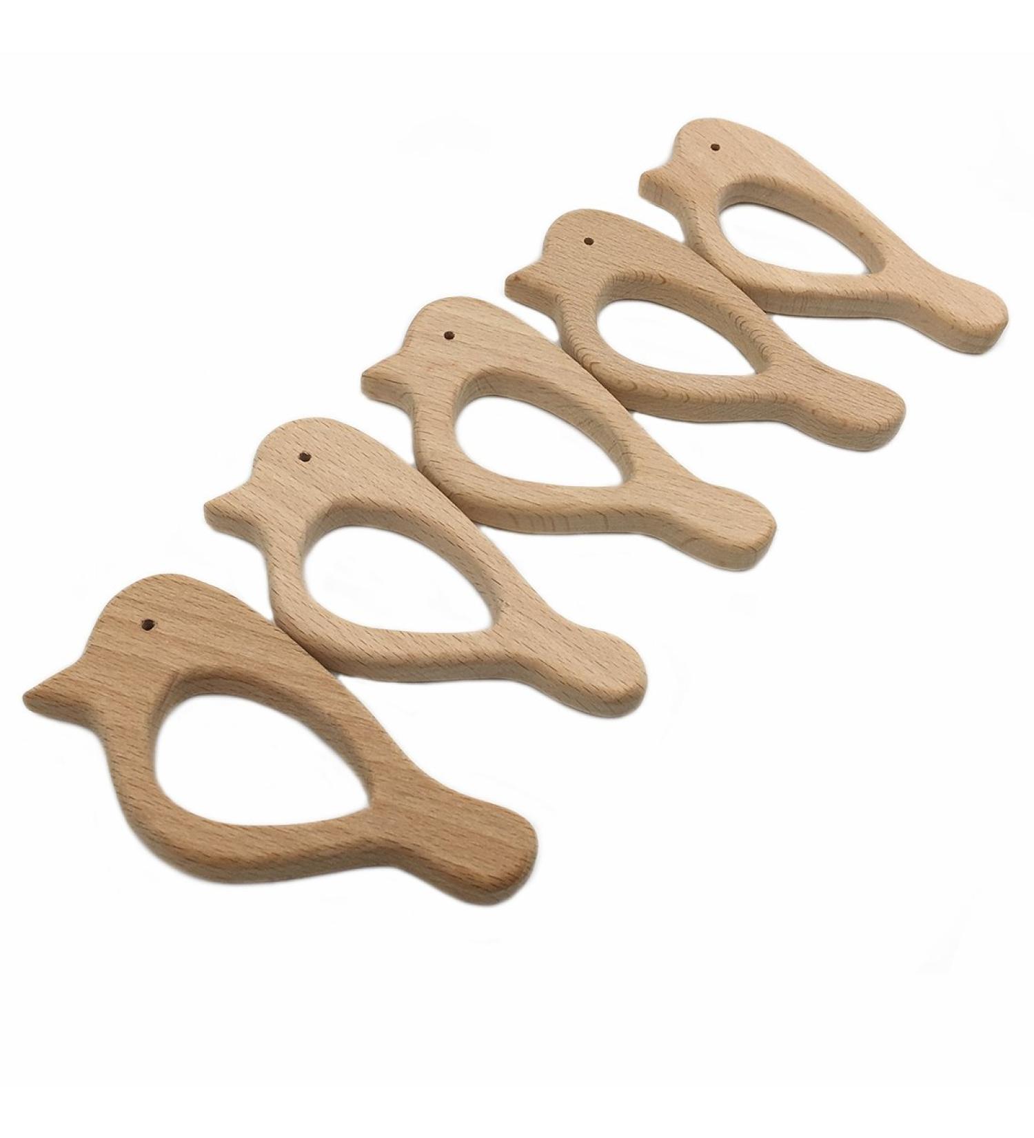 Wendysun 5pcs Cartoon Wood Teether - Natural Animal Shape Baby Teething Beech Toy - Buy Online on GoSupps.com