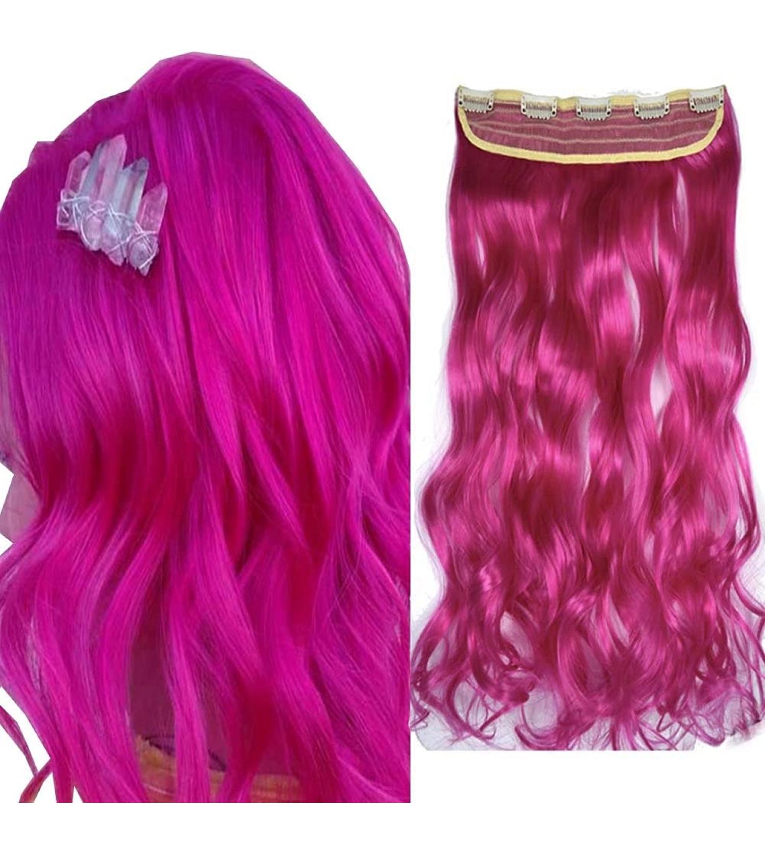 iLUU Hot Pink Cosplay Synthetic Hair Clip in Extensions 100g 24" Long Curly Wavy Thick Hairpiece African American 5 Clips on Synthetic Hair Extension for Party #8D (hot pink) wavy - Buy Online on GoSupps.com