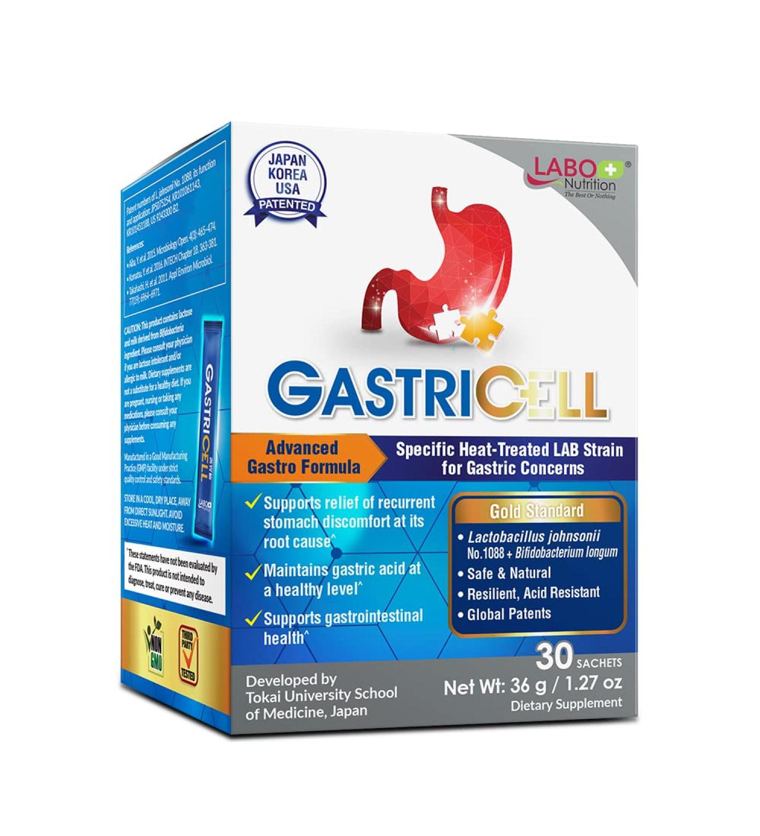 GASTRICELL: Natural Defense Against Gastric Distress - 30 Sachets | Eliminate H. Pylori, Relieve Acid Reflux & Heartburn, Regulate Gastric Acid - Root Cause Solution - Buy Online on GoSupps.com