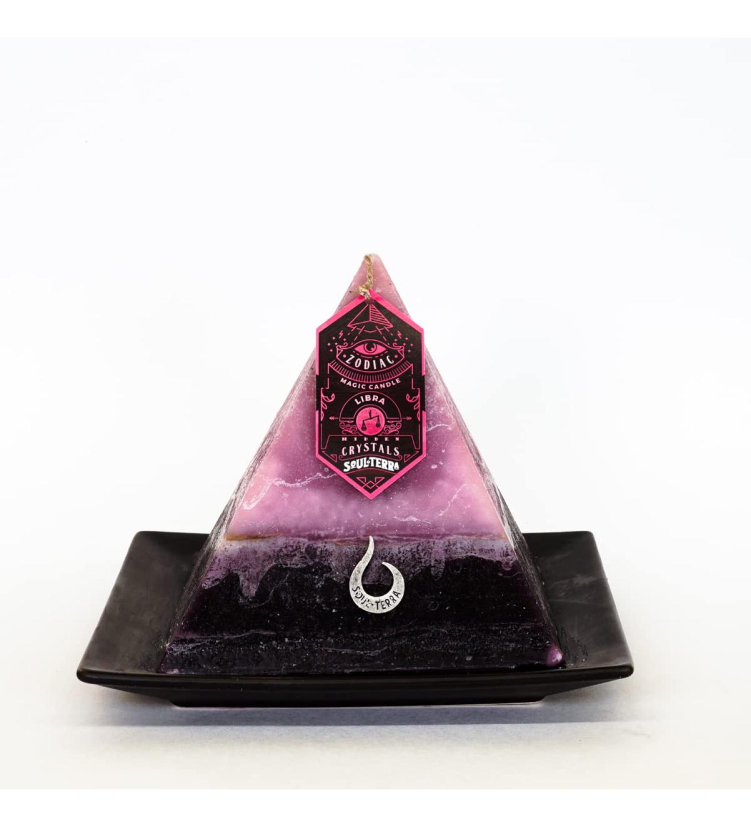 Soul-Terra Libra Zodiac Mystery Crystal Pyramid Candle | Real Crystals Amulets & Runes | 75-Hour Burn Time | Healing Candles for All 12 Zodiacs - Buy Online on GoSupps.com
