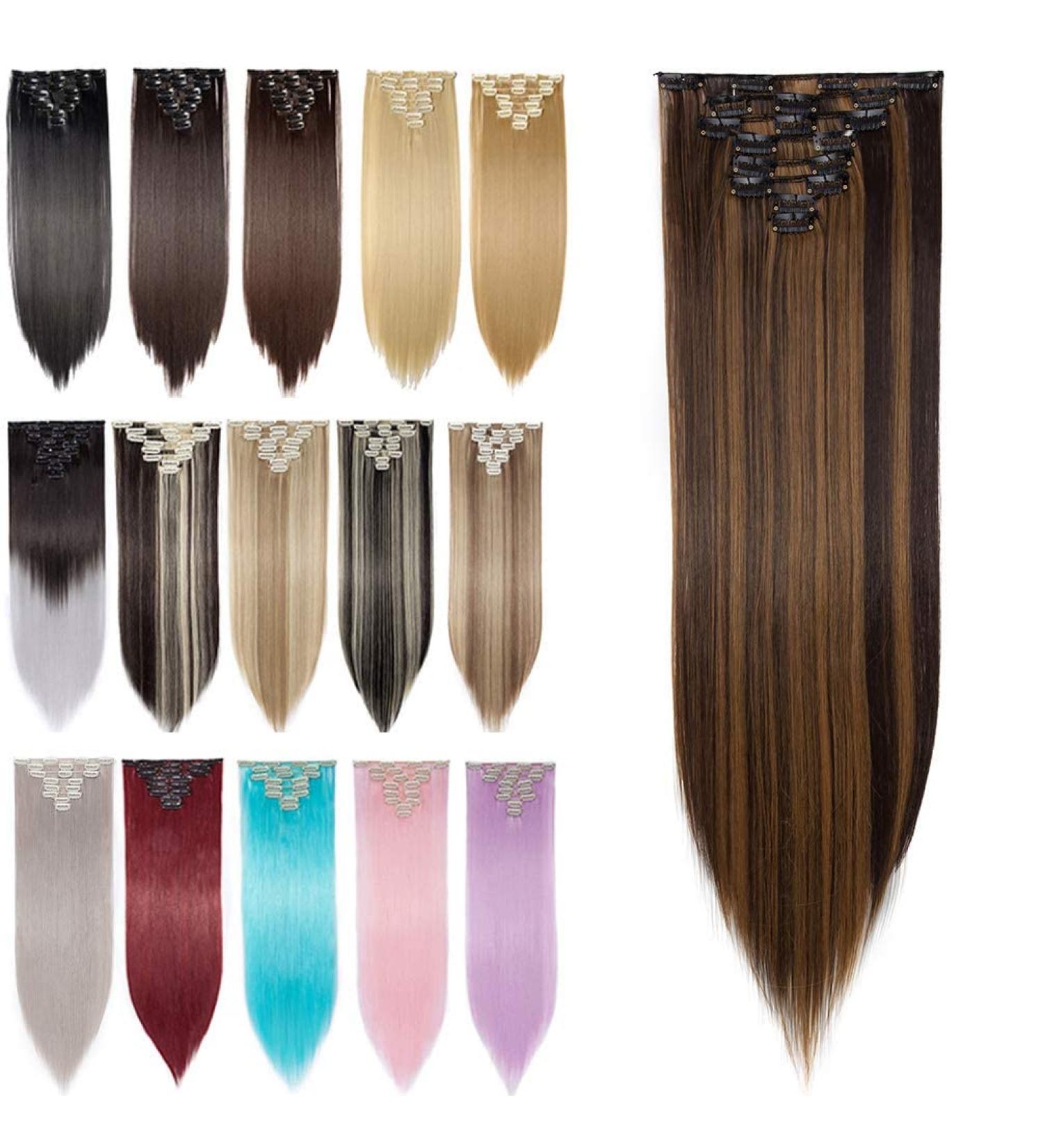 26 Ombre Colorful Synthetic Hair Extensions 8Pcs 18Clips Dark Brown/Sandy Blonde - 26 Inch - Buy Online on GoSupps.com