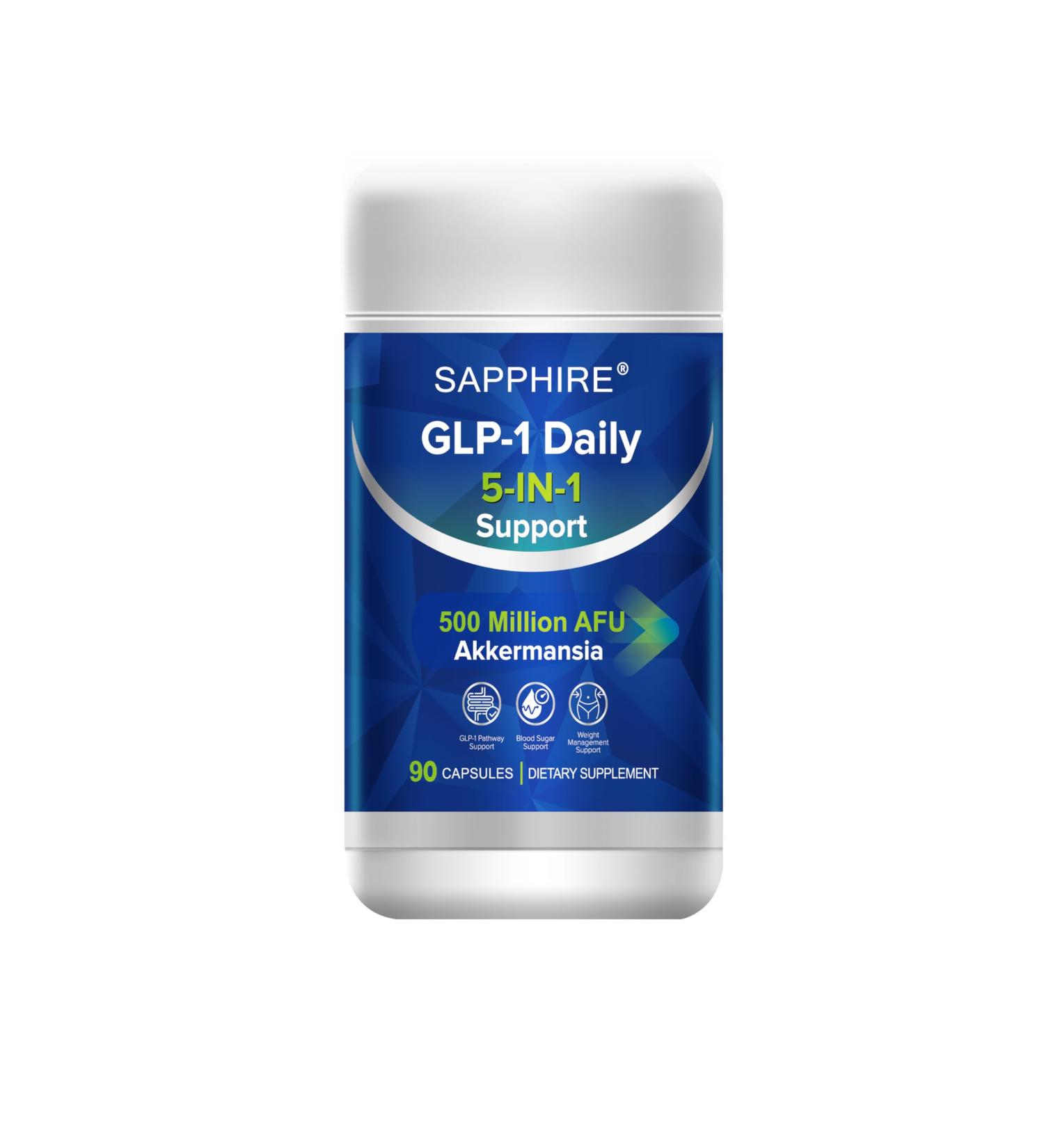Sapphire GLP-1 Daily 5-in-1 Support 500 Million AFU Akkermansia + Berberine Chromium Inulin & Botanicals Metabolic Balance & Digestive Support Vegan 90 Capsules