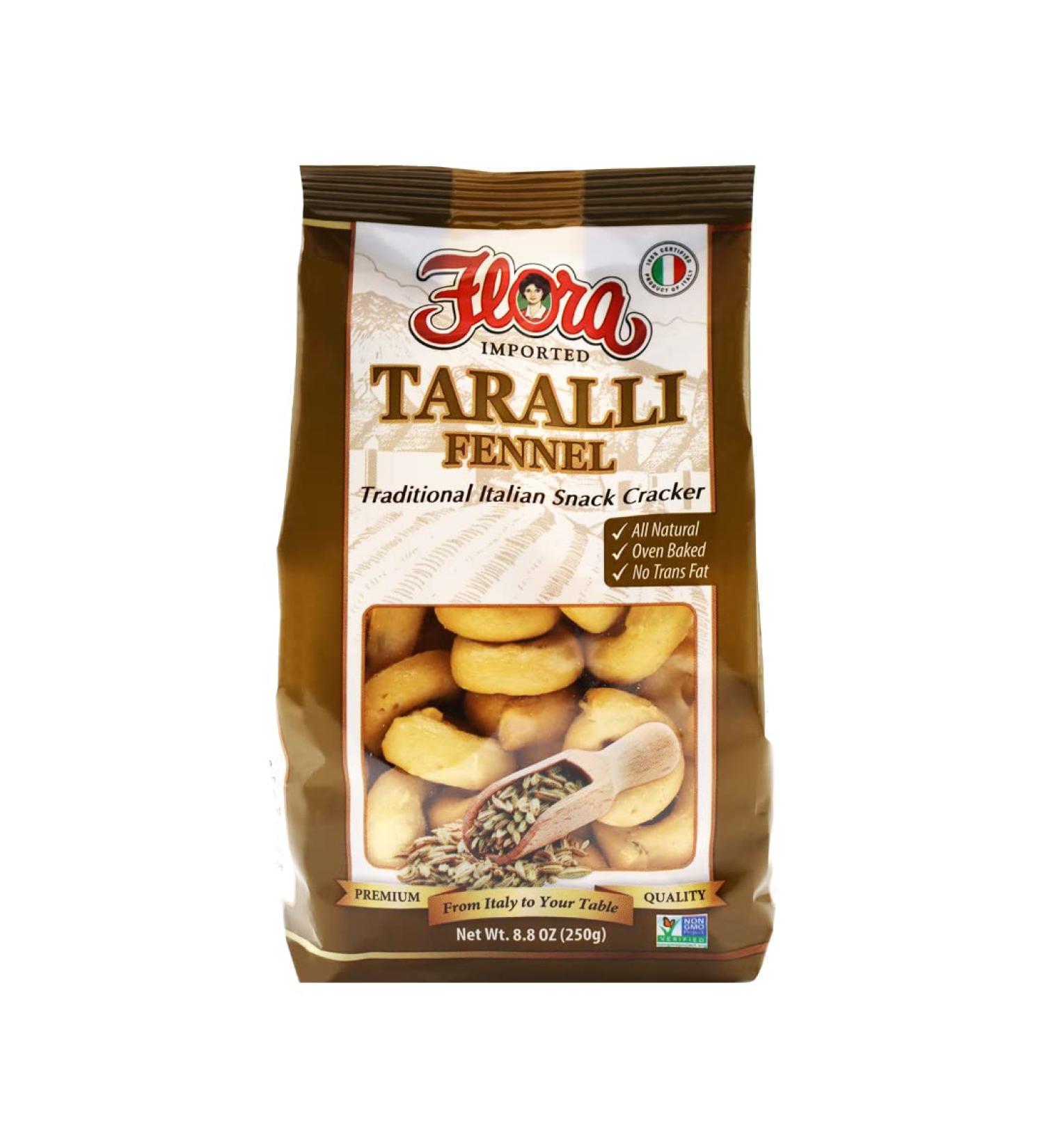 Flora 8.5oz Taralli: Authentic Italian Snacks Cracker - All Natural & Cholesterol Free - Fennel Flavor - Buy Online on GoSupps.com