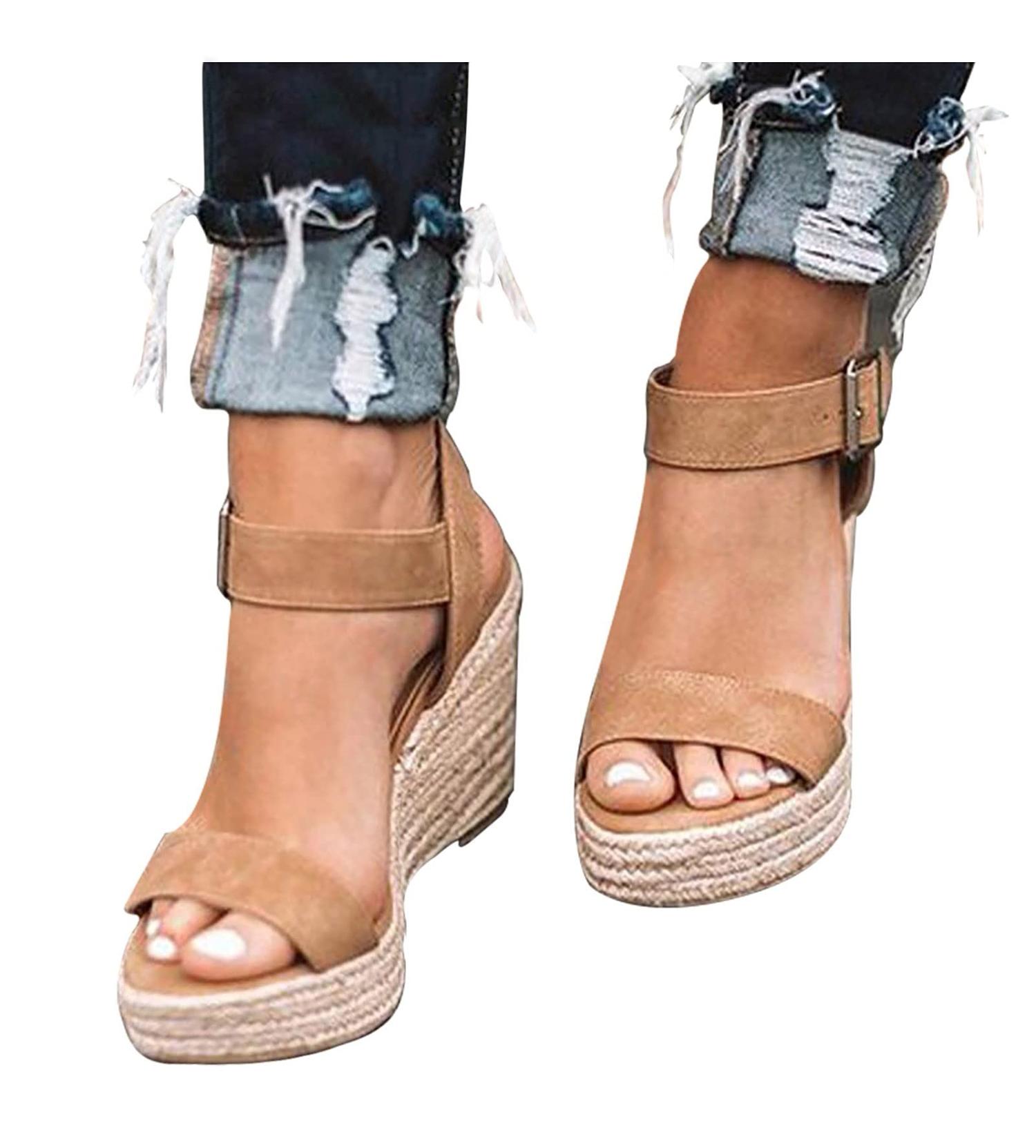 Women's 2023 Summer Dressy Sandals | Open Toe Breathable Beach Wedges | Slip On Flip Flops - Brown (Size 6.5-7) - Buy Online on GoSupps.com