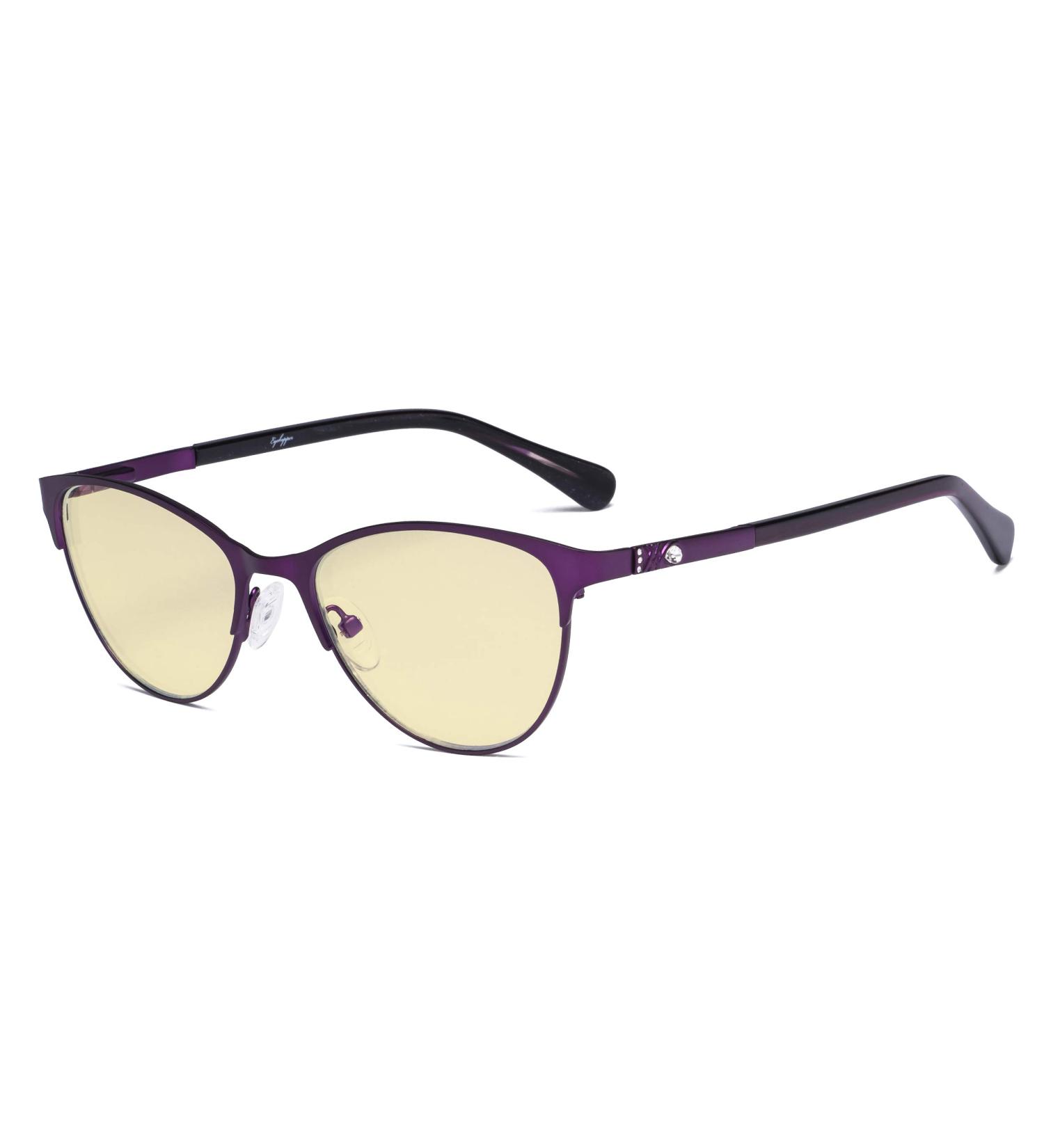 Eyekepper Stylish Cat-Eye Blue Light Blocking Glasses for Women - Yellow Filter Lens Acetate Temples with Crystals - Purple Color - Buy Online on GoSupps.com