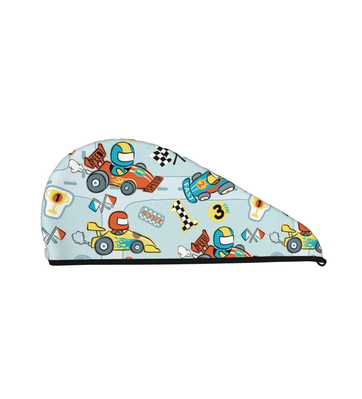 Cartoon Car Racing Microfiber Hair Towel - Soft Super Absorbent Coral Velvet Wrap for Women with Long Curly & Thick Hair - Buy Online on GoSupps.com