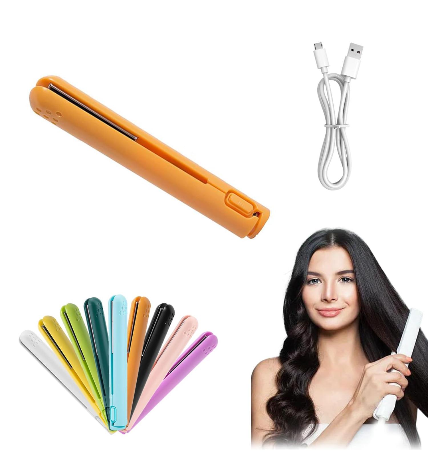 Portrait Mini 2-in-1 Curling Iron & Flat Iron - Portable Hair Styling Tool for All Hair Types | Perfect for Travel (Orange - Buy Online on GoSupps.com