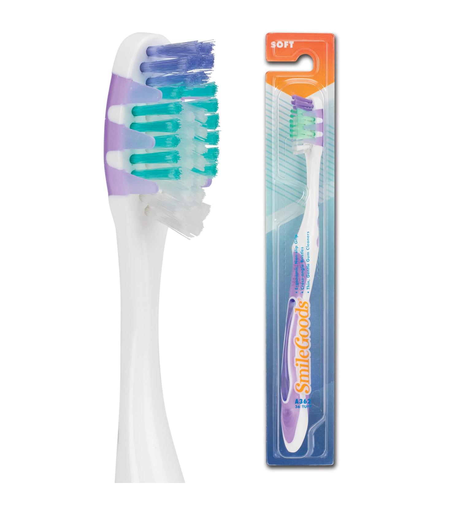 SmileGoods A362 Toothbrush 36 Tuft Soft Bristle with Gum & Tongue Cleaner - 72 Individually Packaged Assorted Colors - Buy Online on GoSupps.com