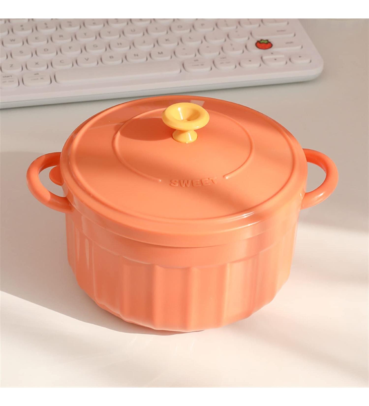 Ramen Soup Bowl Kawaii Instant Ramen Bowl with Lid Spoon Cute Stainless Steel Large Capacity Noodle Fruit Salad Soup Bowl Set KitchenTableware Salad Bowl (Color : Orange) - Buy Online on GoSupps.com