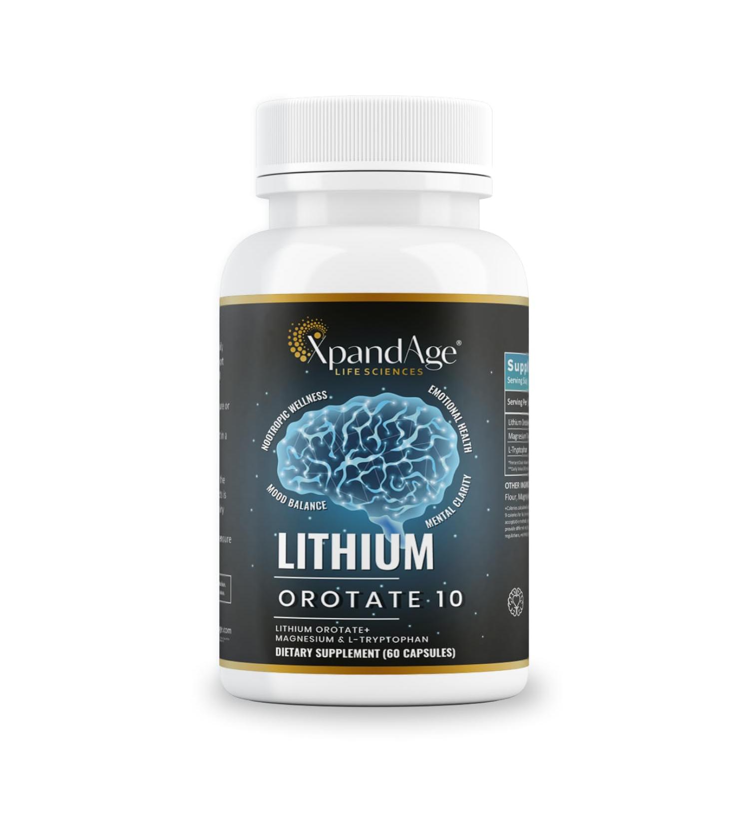 XpandAge Life Sciences Lithium Orotate 10mg with Magnesium Taurate and l tryptophan for Essential Trace Mineral Brain Health m*oo*d* Support and Immunity|60 Days Supply|Made in USA - Buy Online on GoSupps.com
