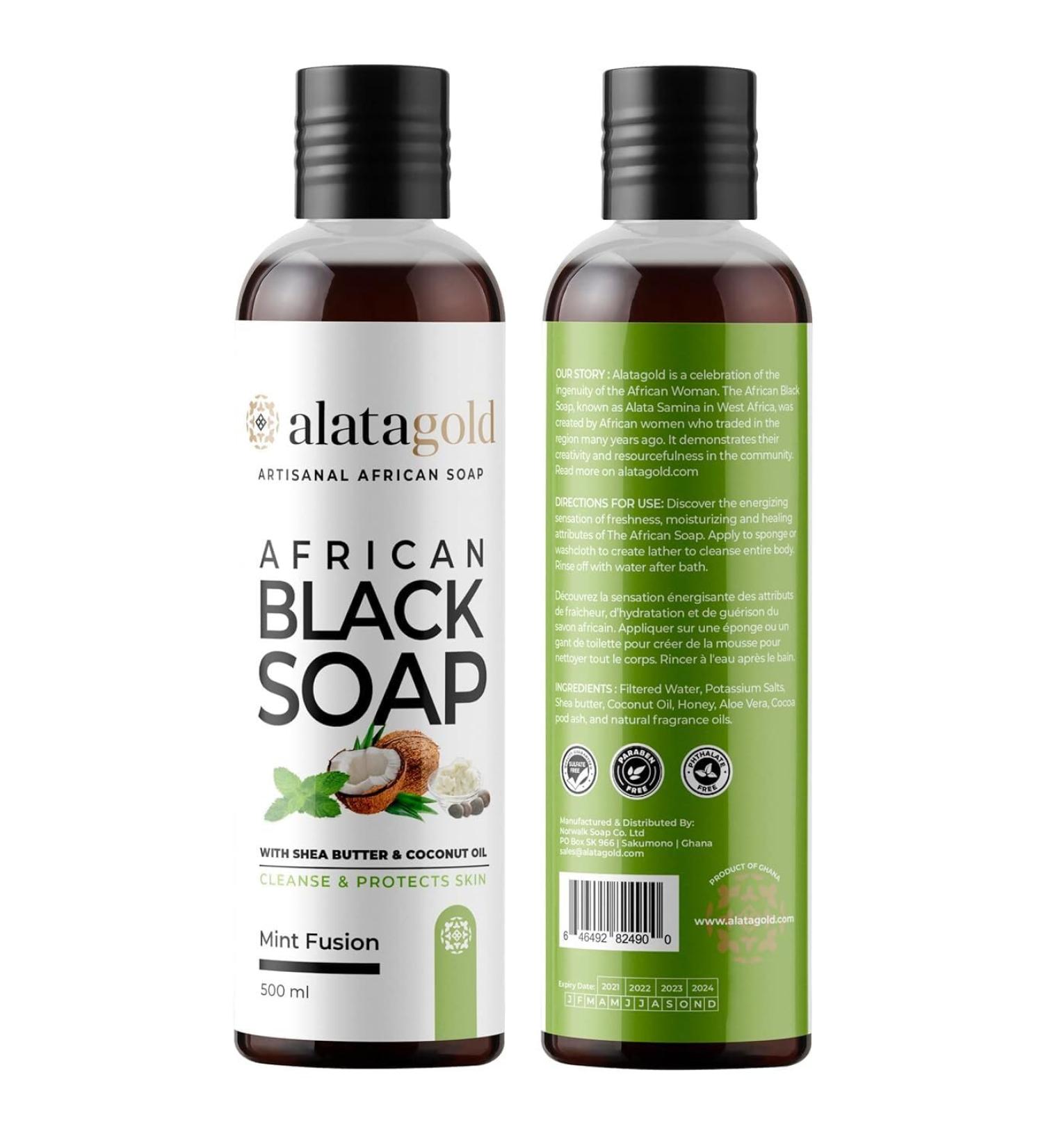 AlataGold African Black Soap Liquid Body Wash (Pack of 2) Moisturizing Black African Soap with Shea Butter Aloe Honey & Coconut Oil Deep Cleansing & Hydrating 16.9 oz (Mint Scent) - Buy Online on GoSupps.com
