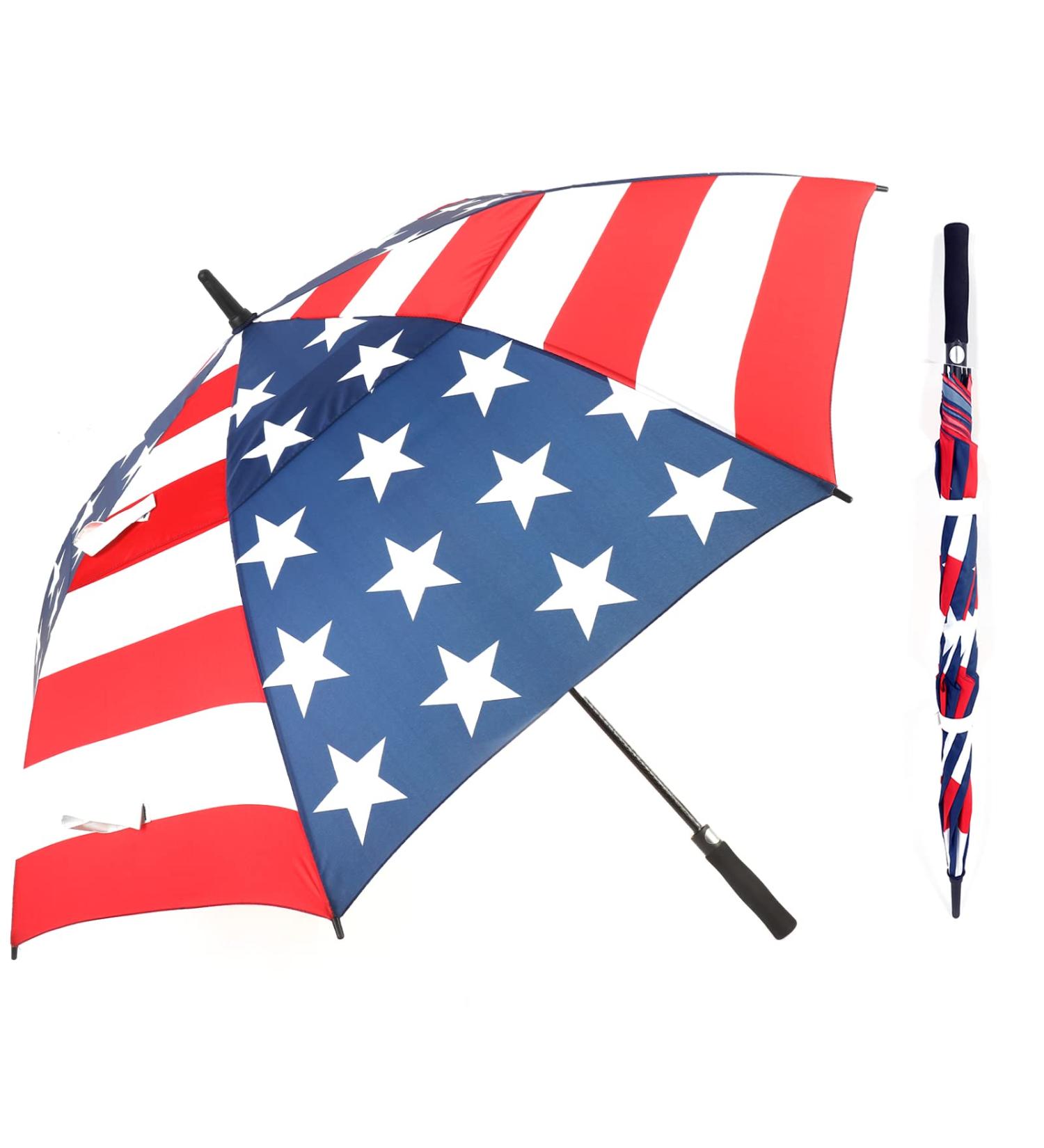 LLanxiry 68 Inch American Flag Golf Umbrella - Windproof, Automatic Open, Double Canopy, Vented Stick Umbrella for Men and Women - Buy Online on GoSupps.com