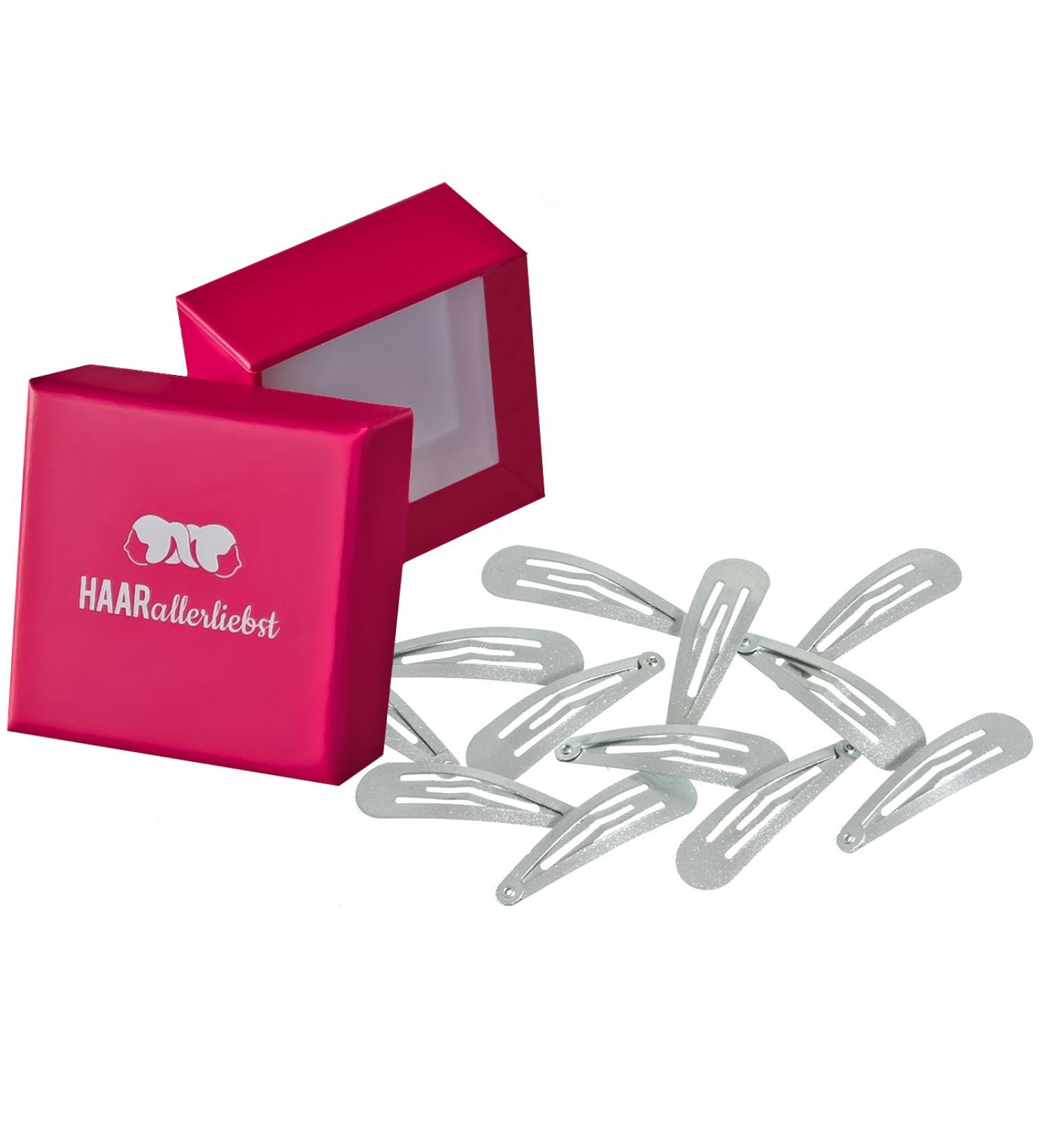 Hair -minded more grip hair clips anti slide (12 pieces | silver shimmering | approx. 5cm) including box for storage (box color: pink)
